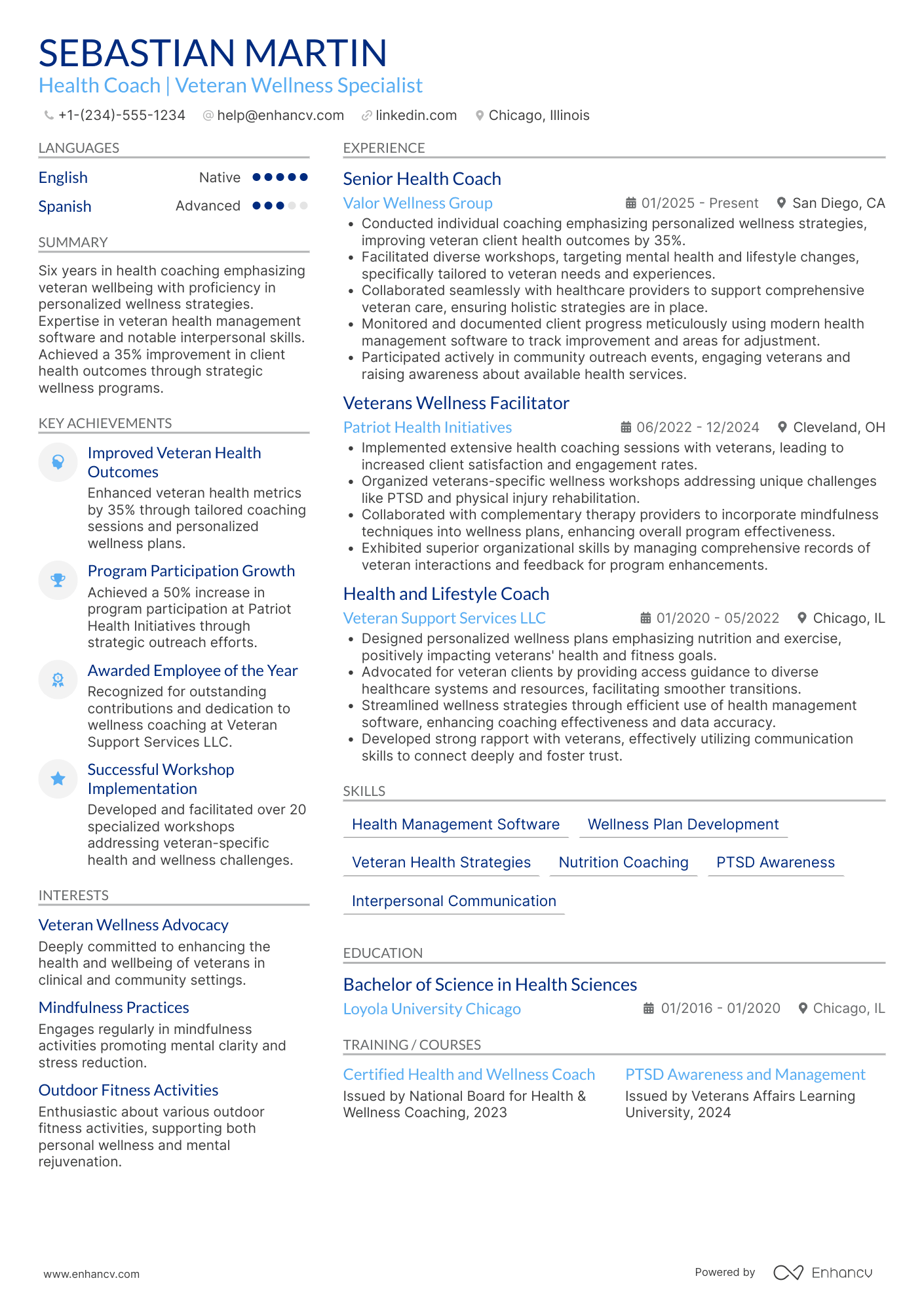 Veteran Health Coach Resume Example