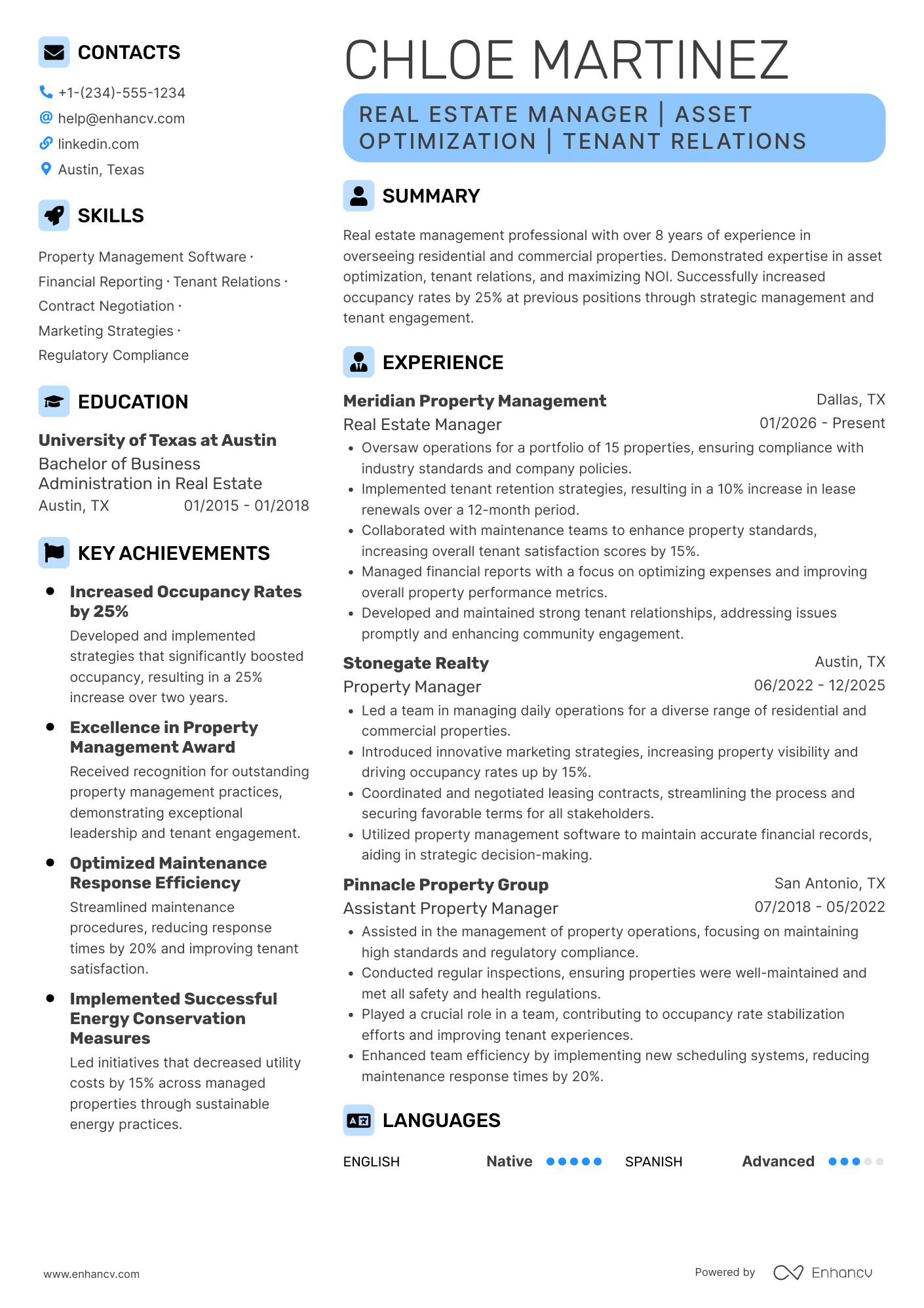 Real Estate Manager Resume Example