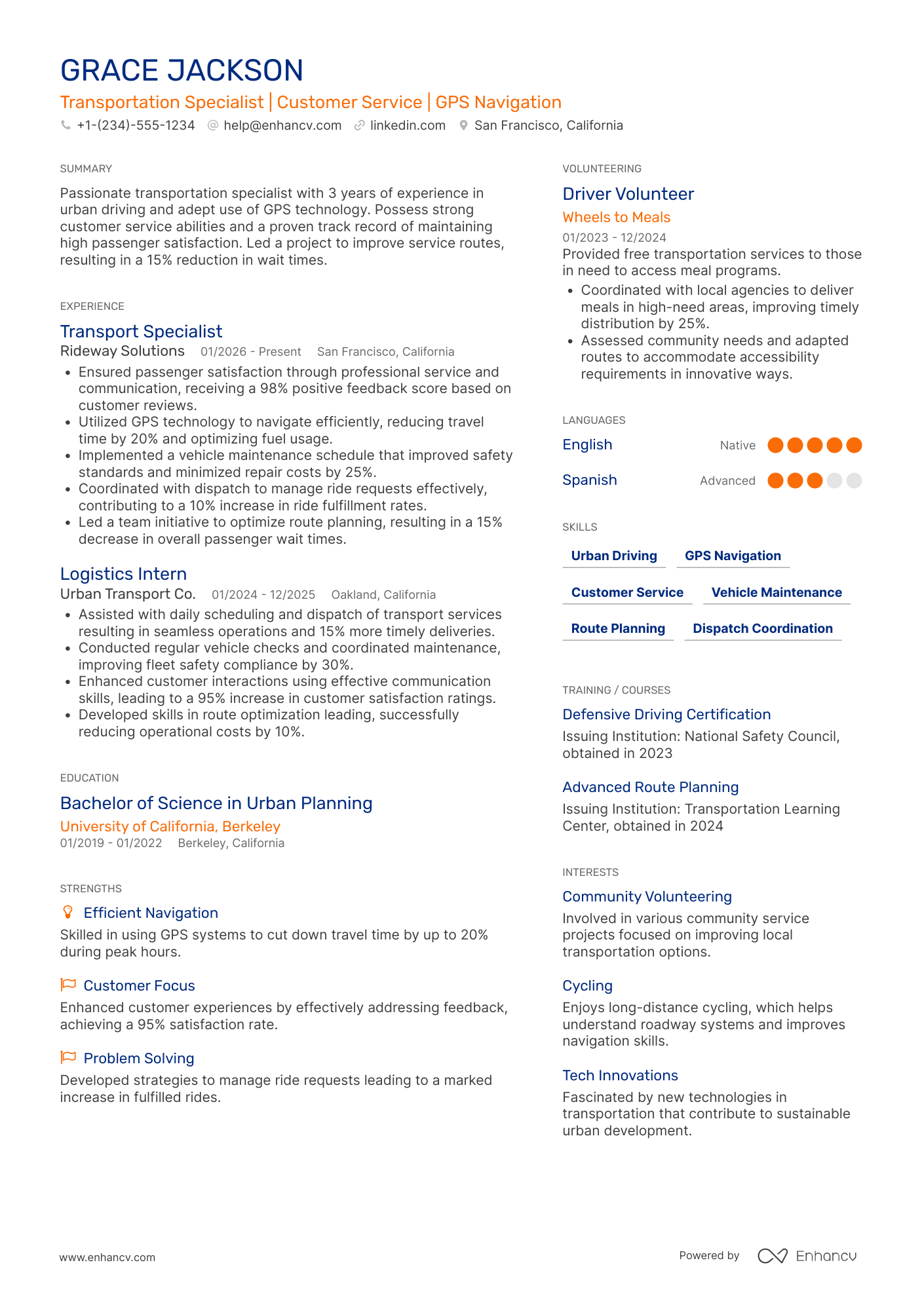 Junior Uber Driver Resume Example