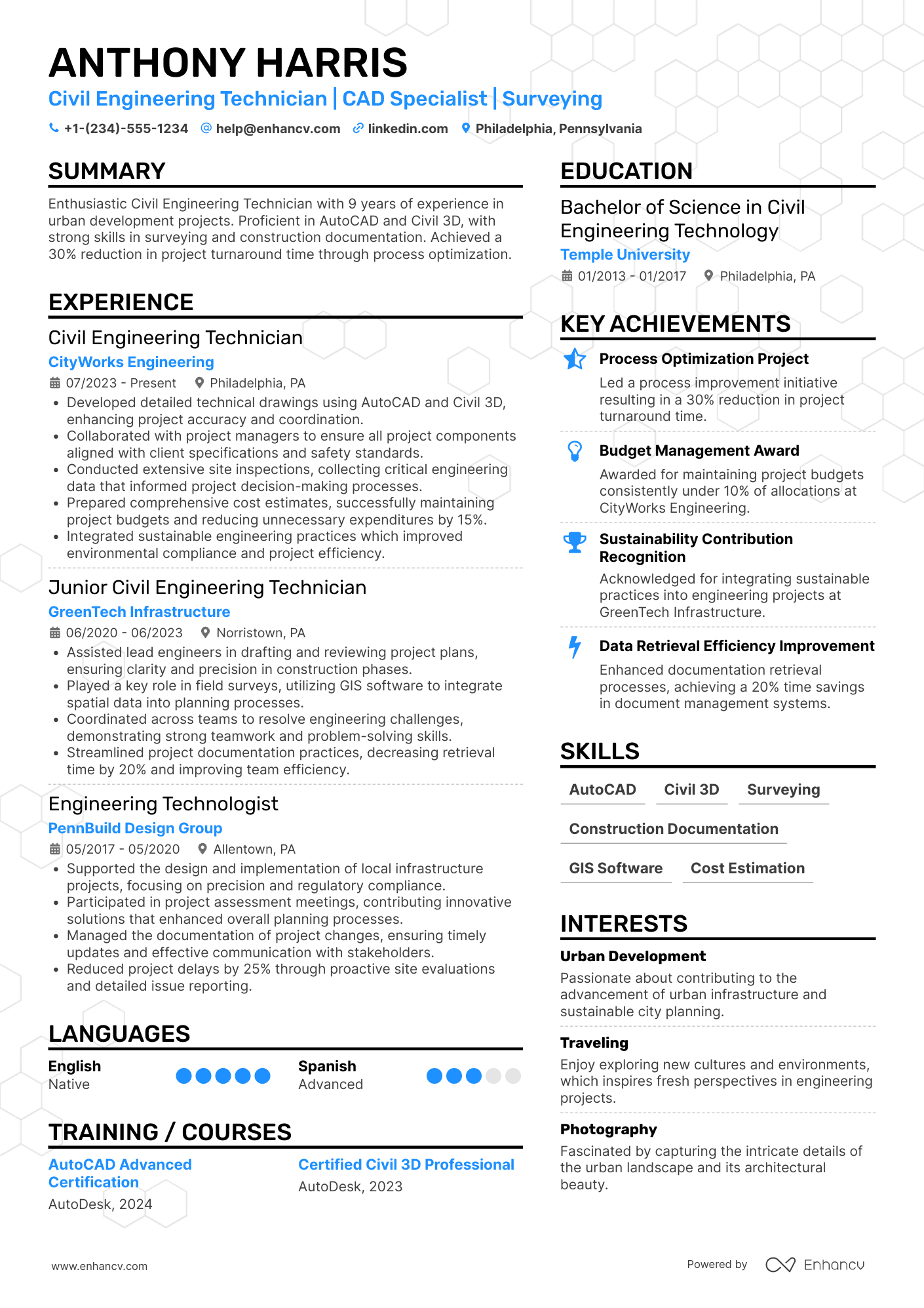 Civil Engineering Technician Resume Example