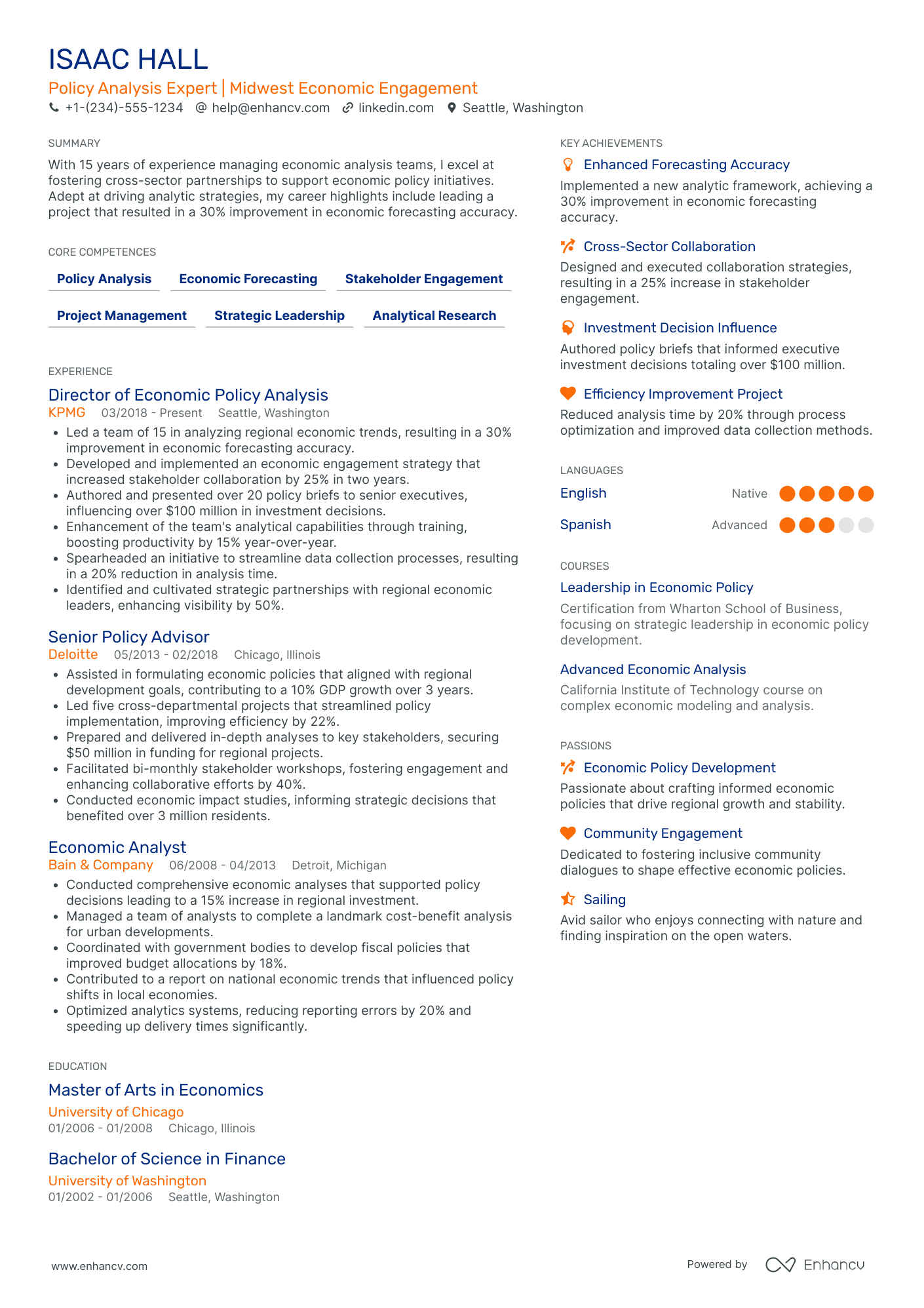 Regional Chief Analytics Officer Resume Example