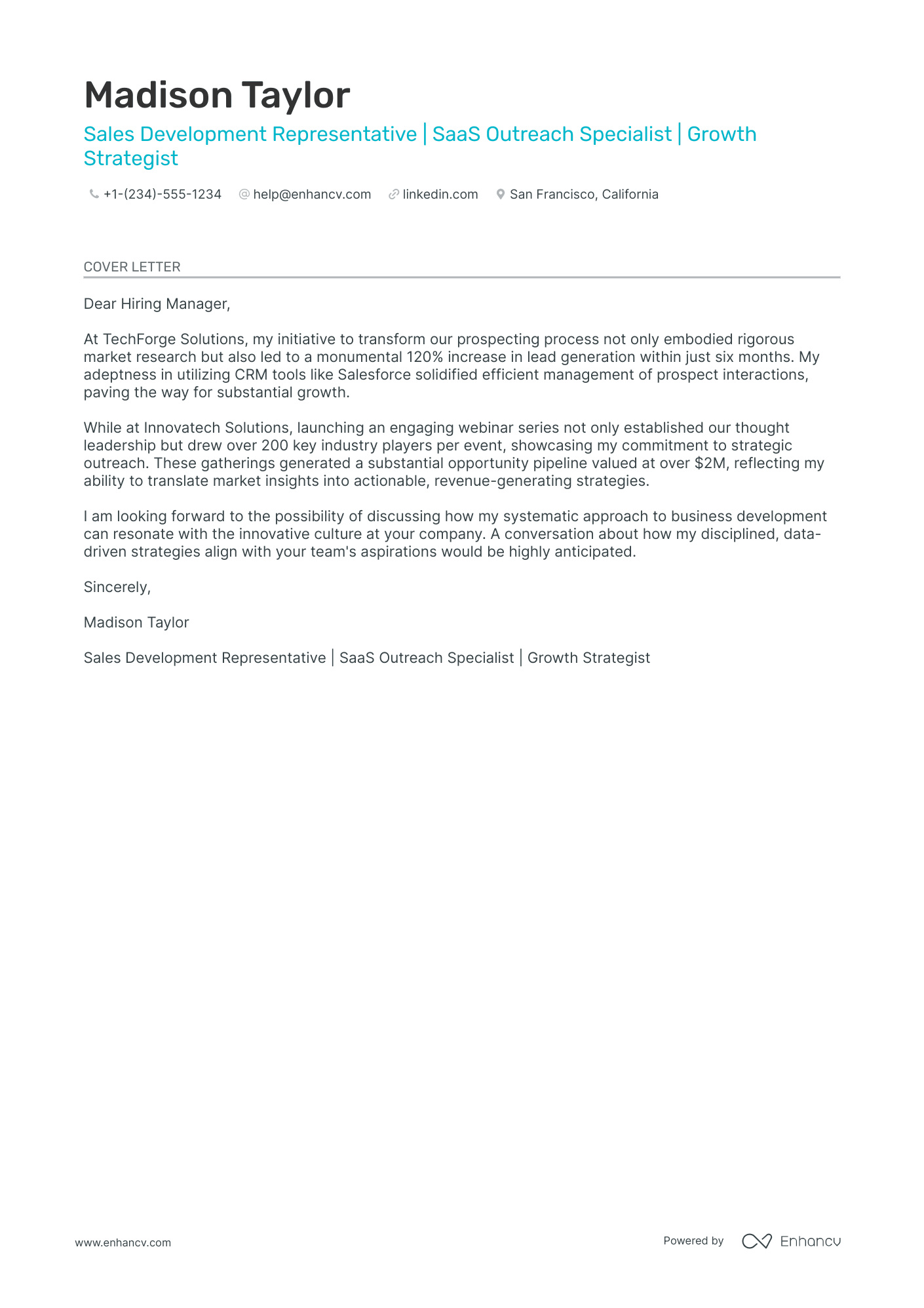 Sales Development Representative Resume Example