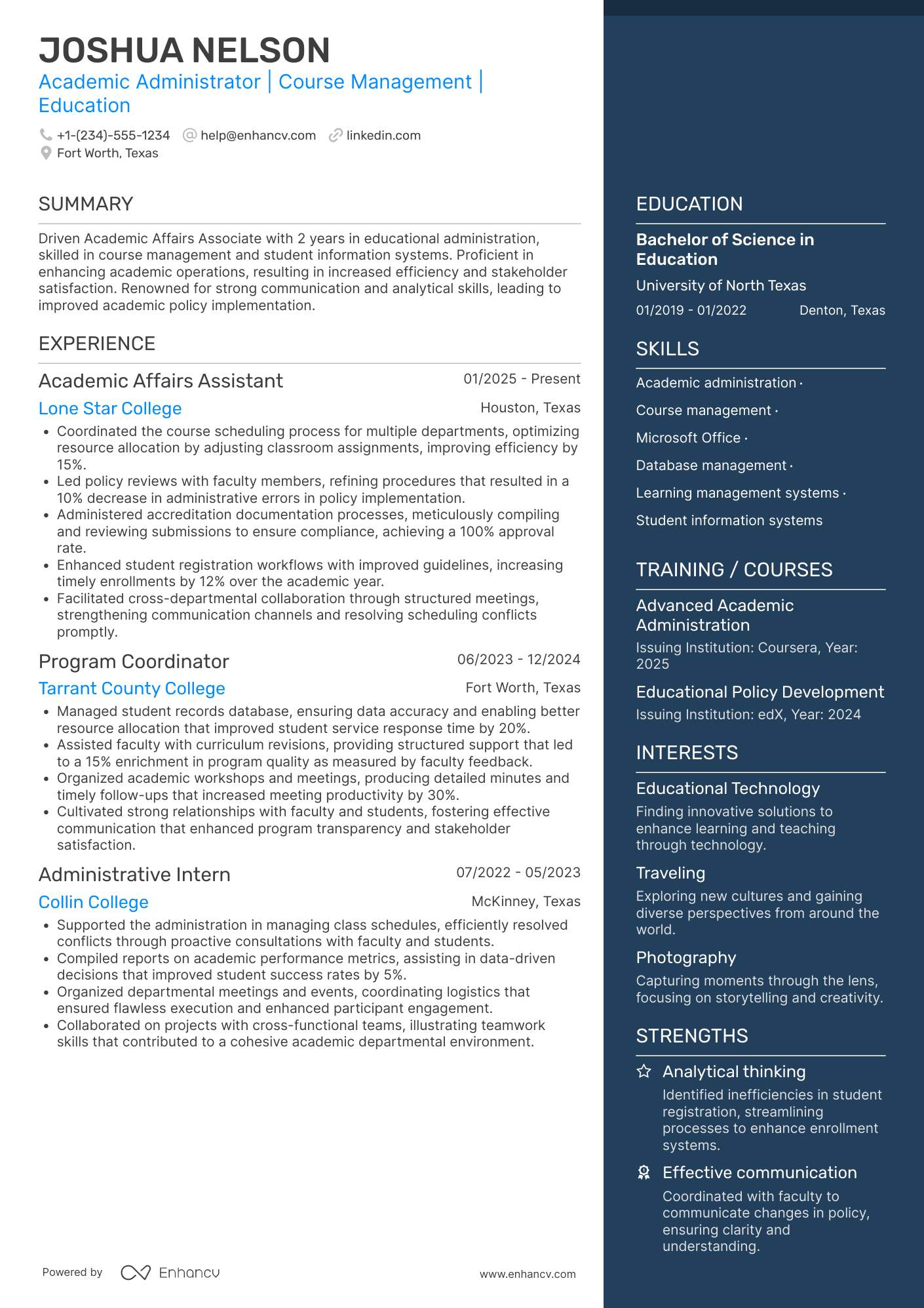 Academic Affairs Associate Resume Example