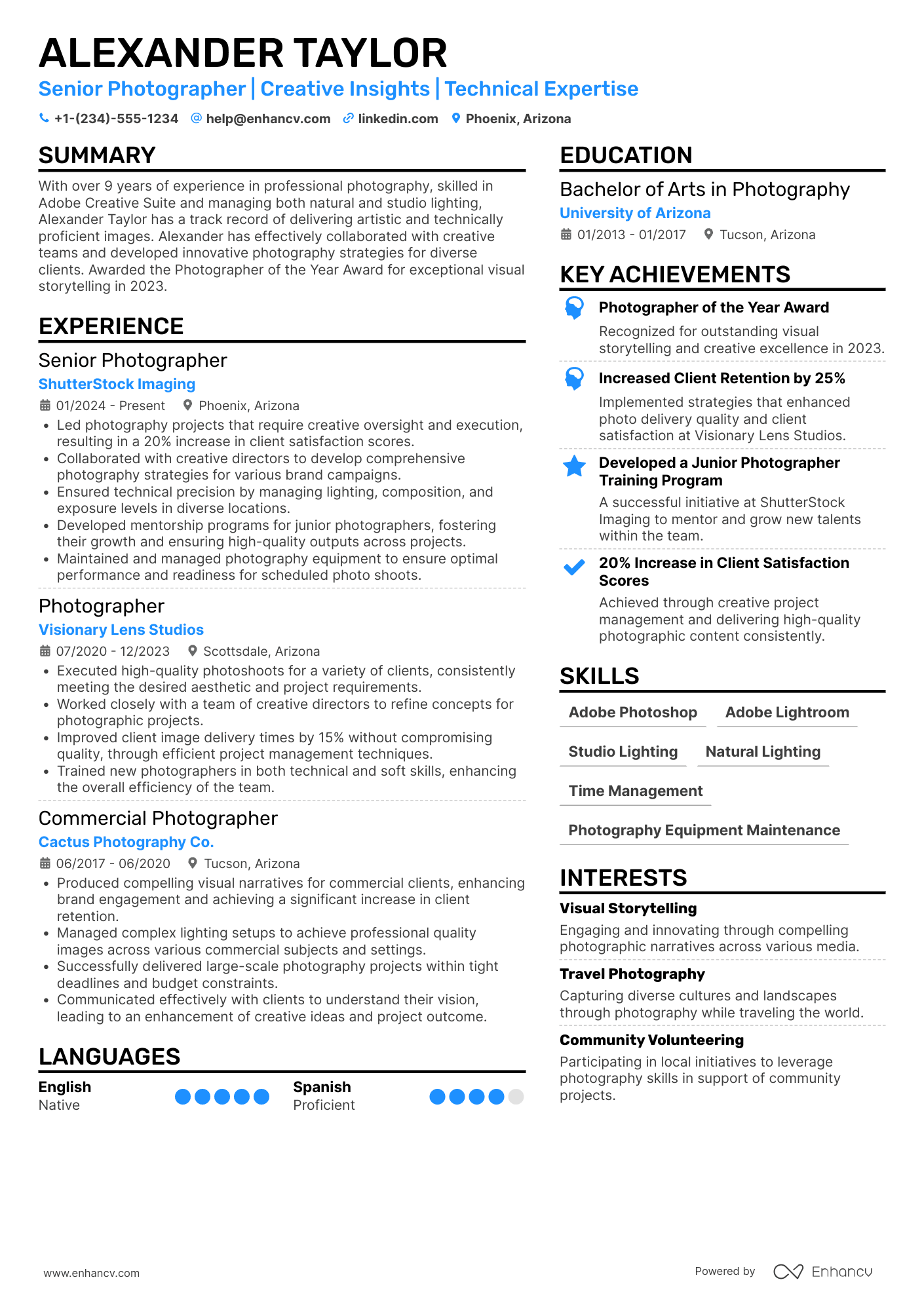 Senior Photographer Resume Example