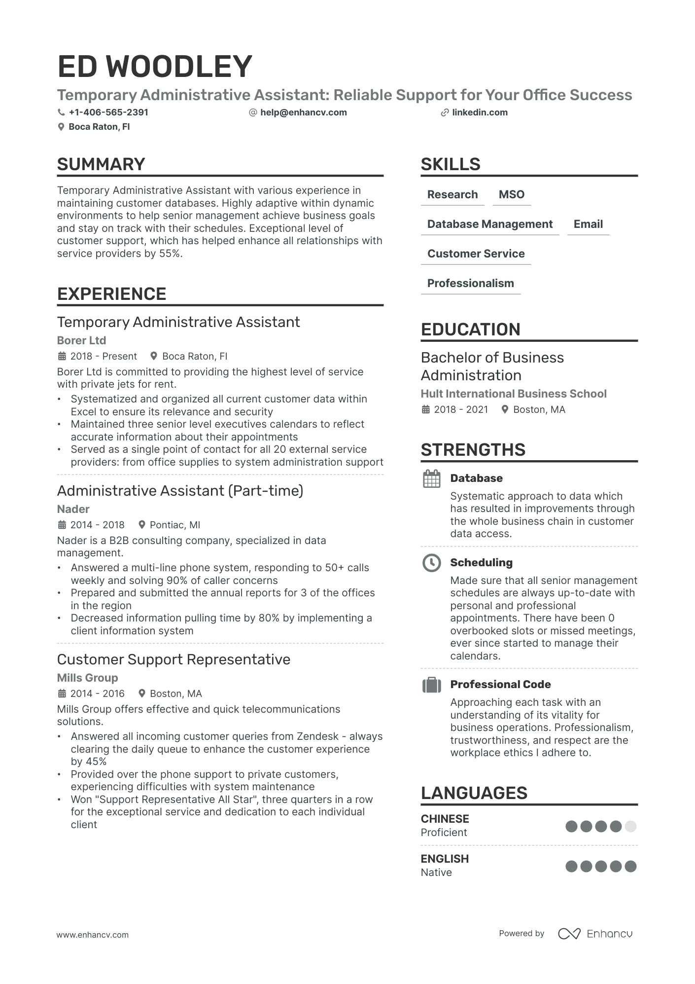 Temporary Administrative Assistant Resume Example