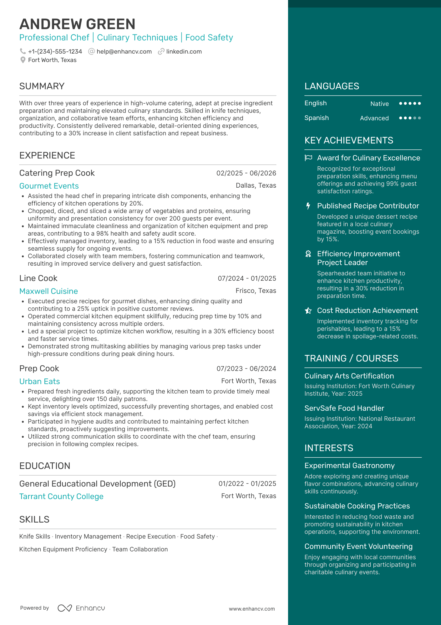 Catering Prep Cook Resume Example