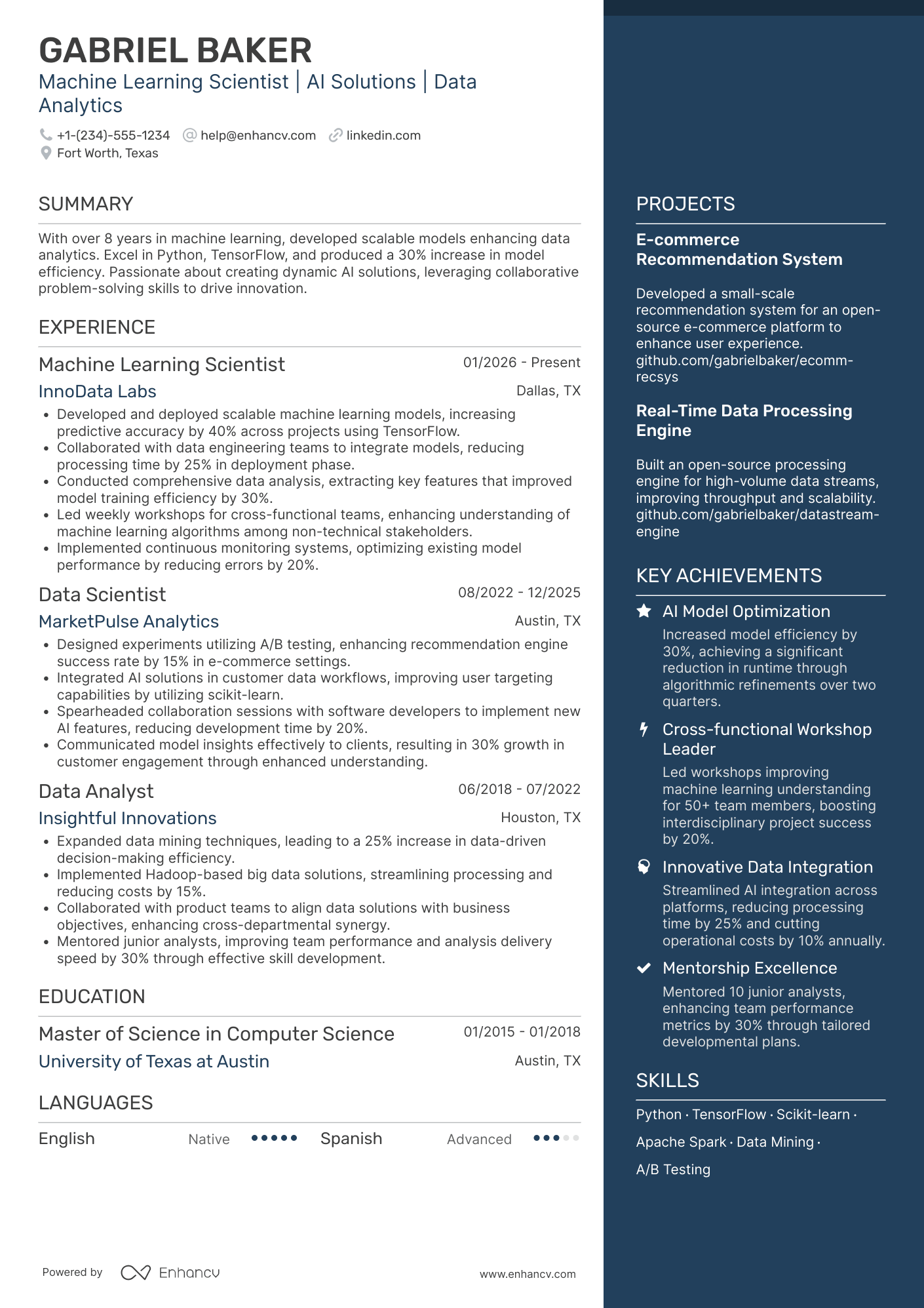 Machine Learning Scientist Resume Example