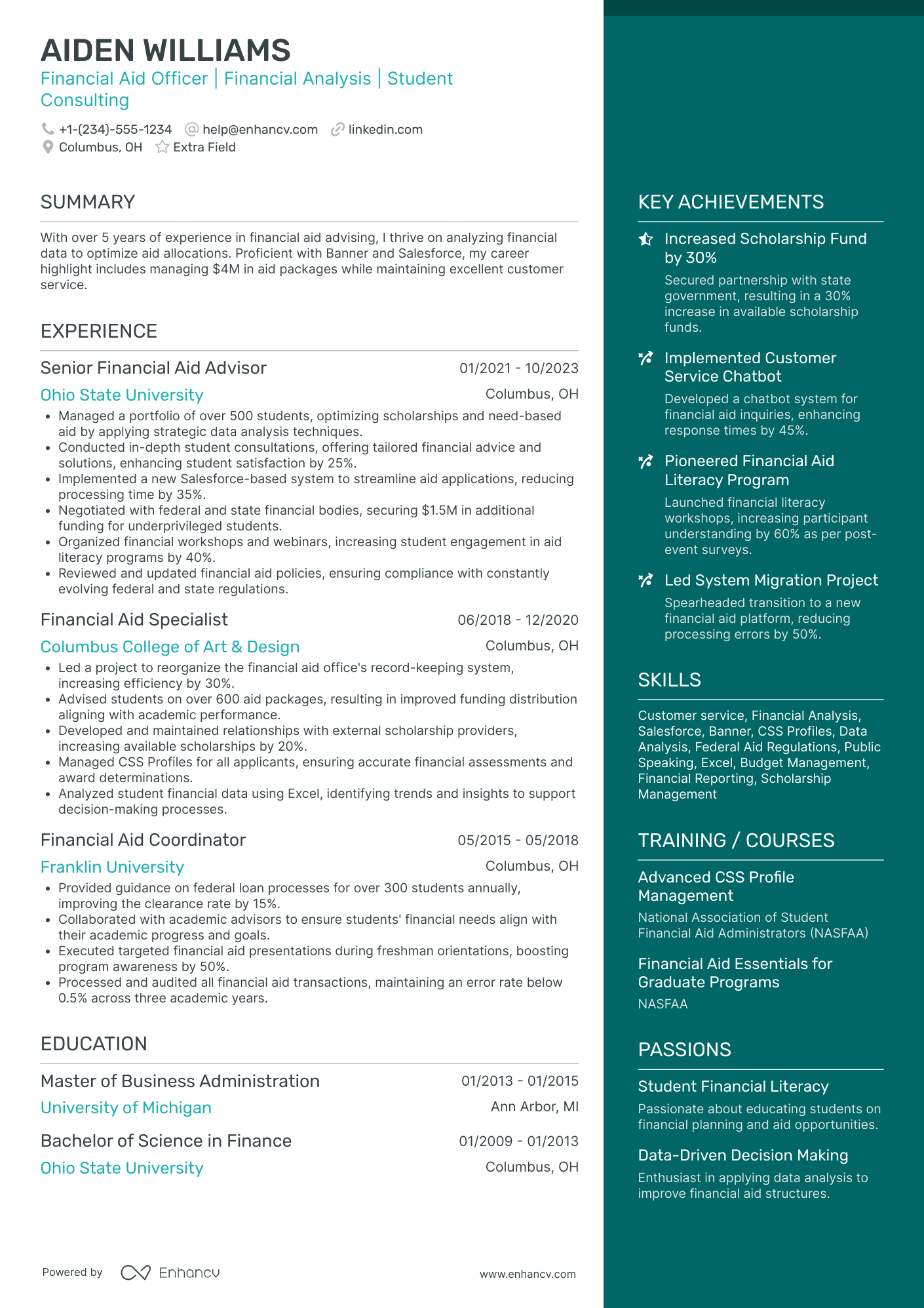 Law School Financial Aid Officer Resume Example