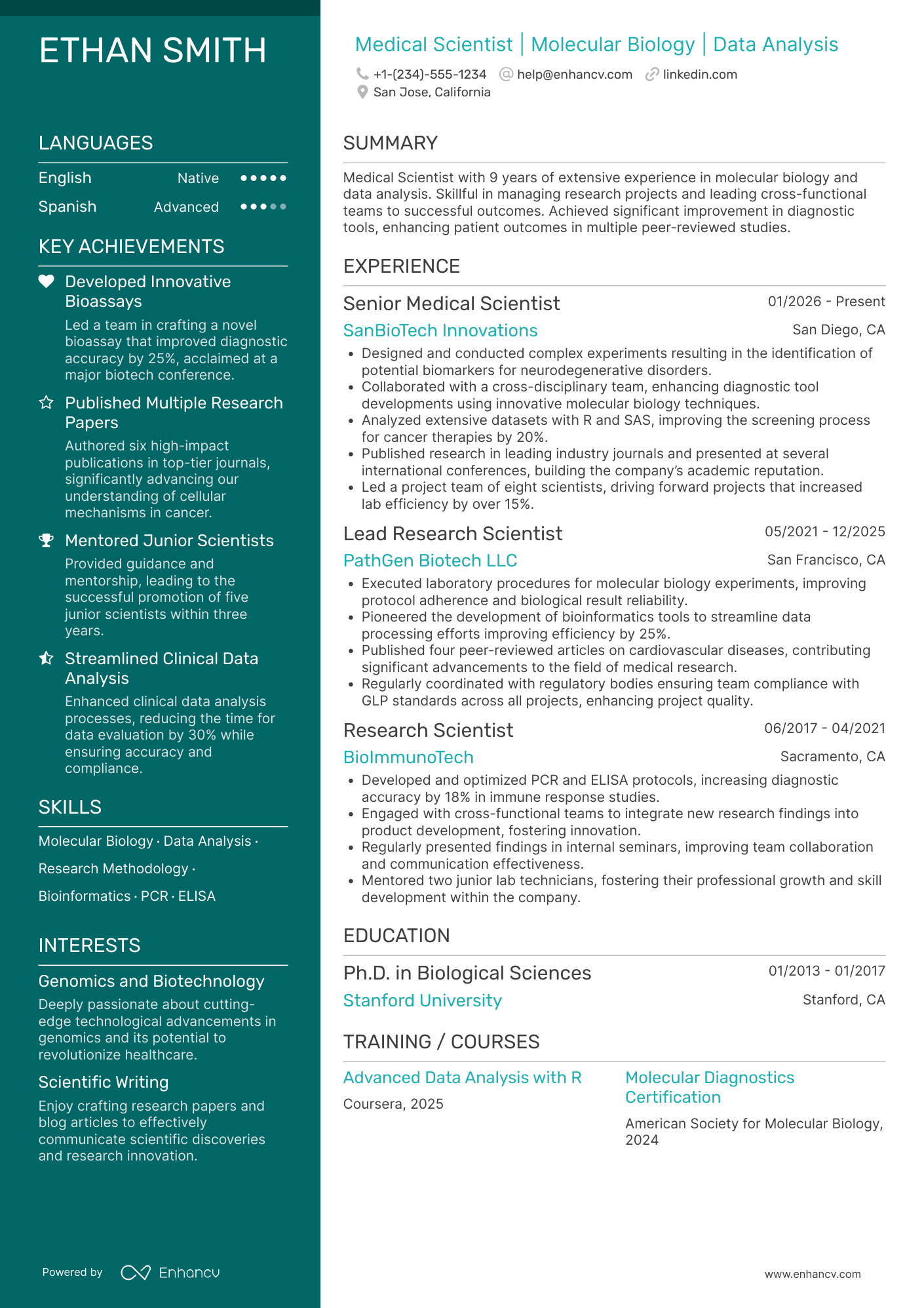 Medical Scientist Resume Example