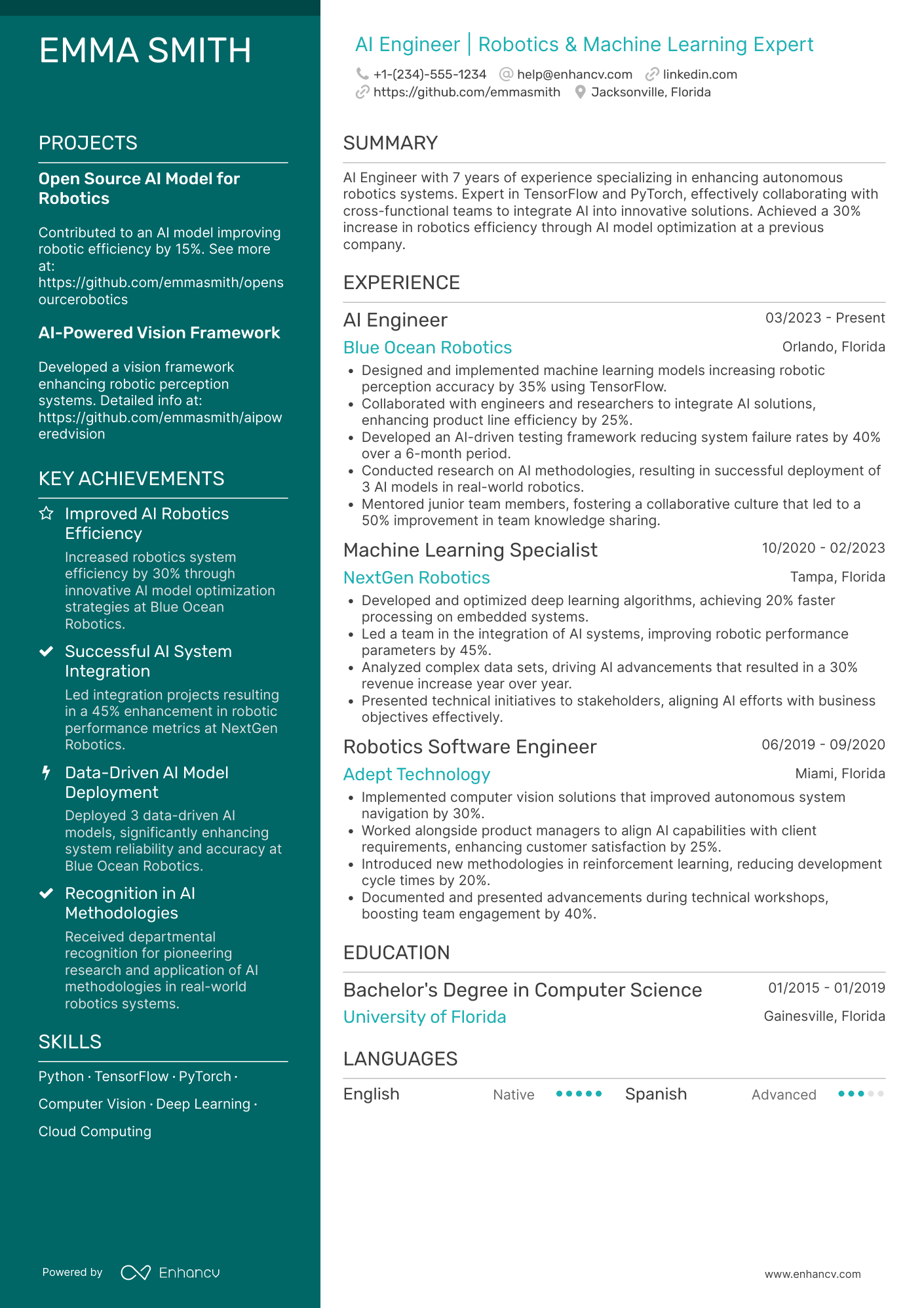 Silicon Valley AI Engineer Resume Example