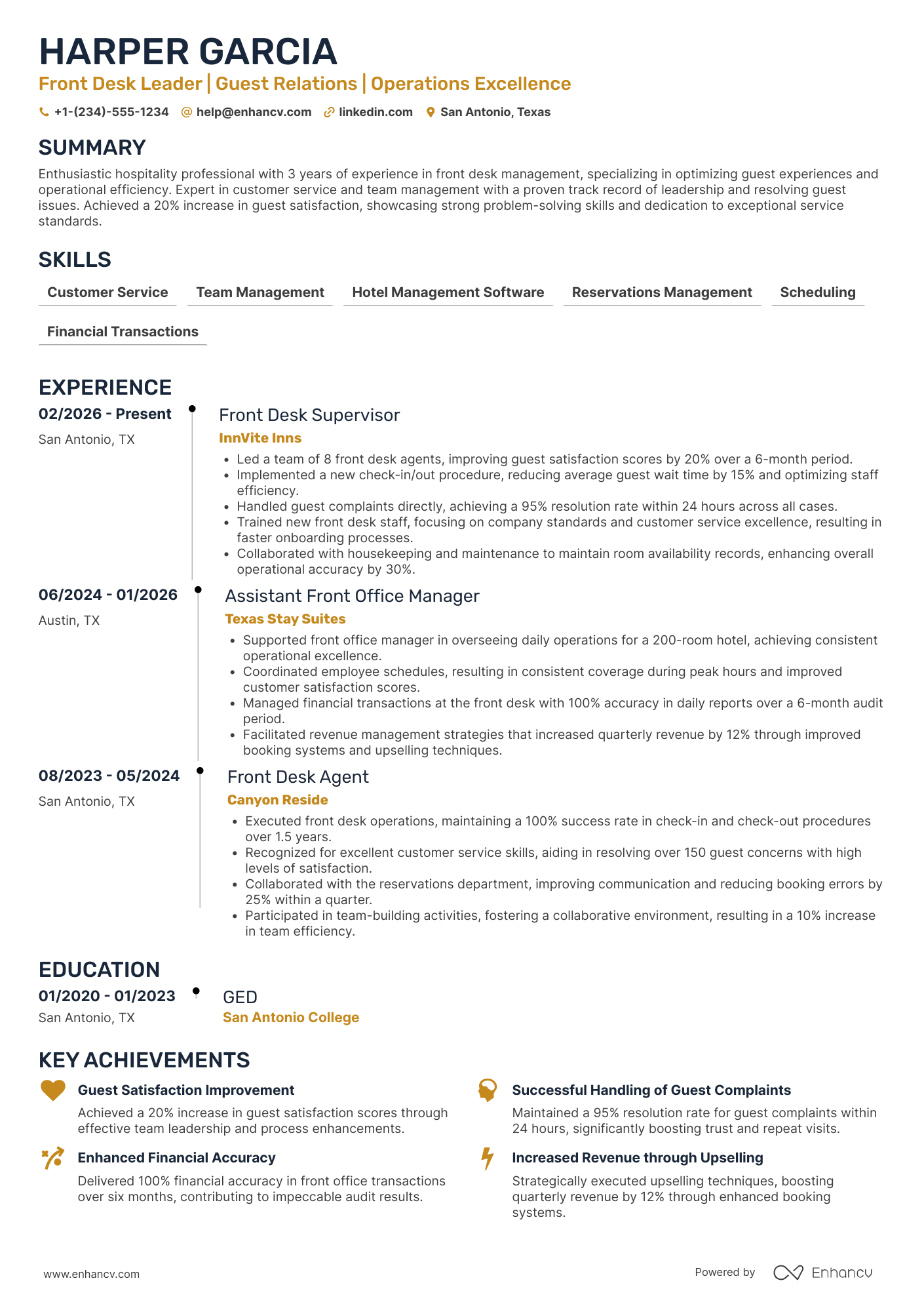 Front Desk Manager Resume Example