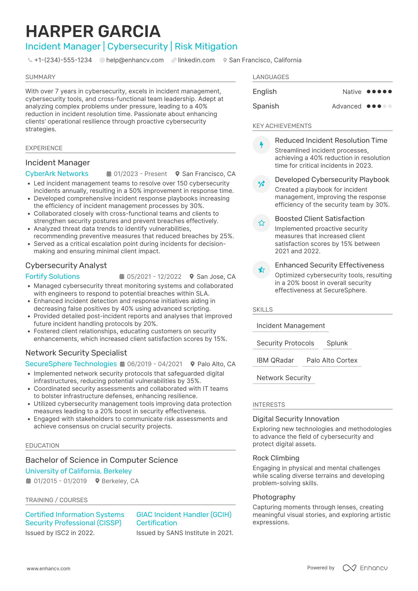 Incident Manager Resume Example