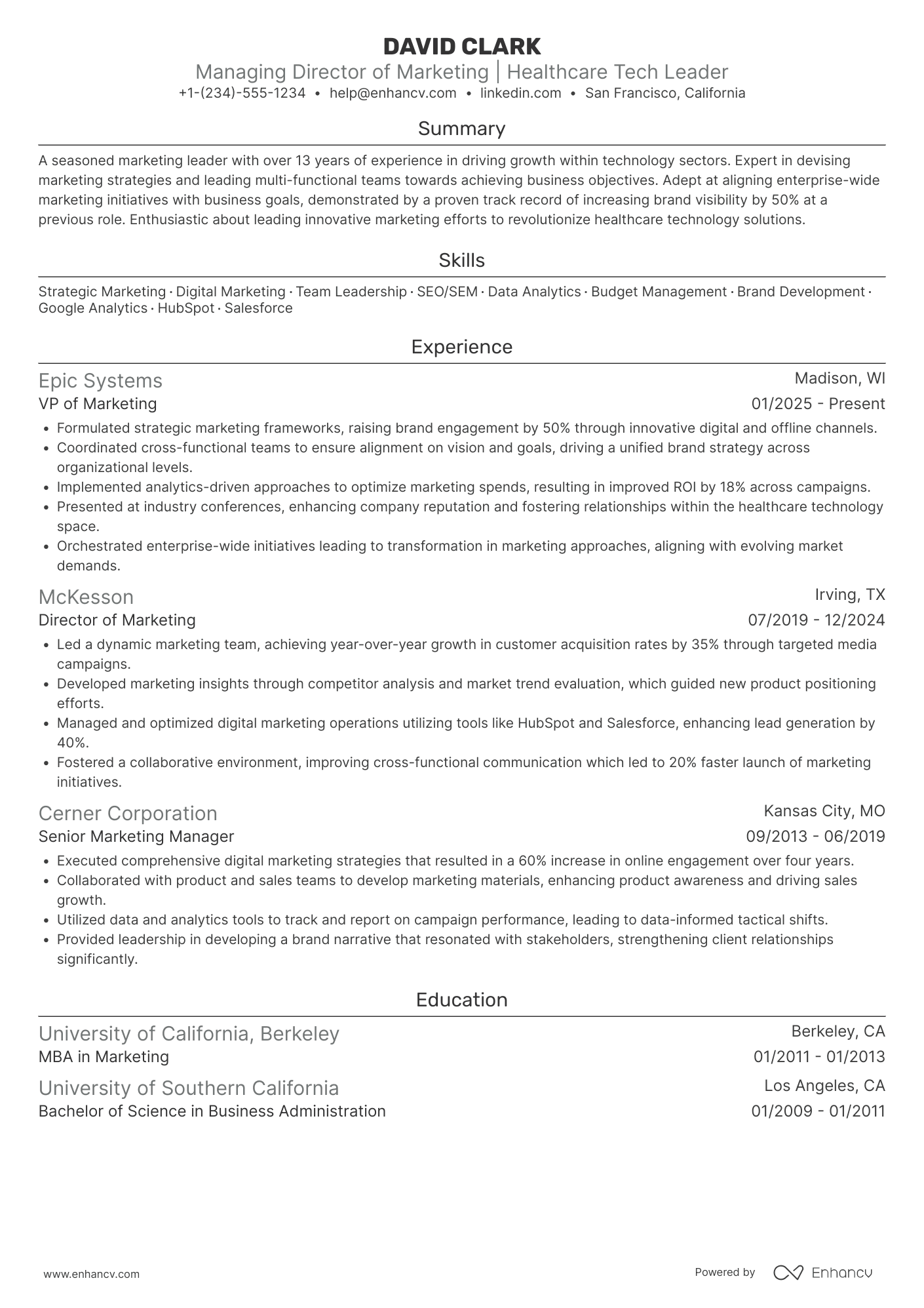 Managing Director of Marketing Resume Example