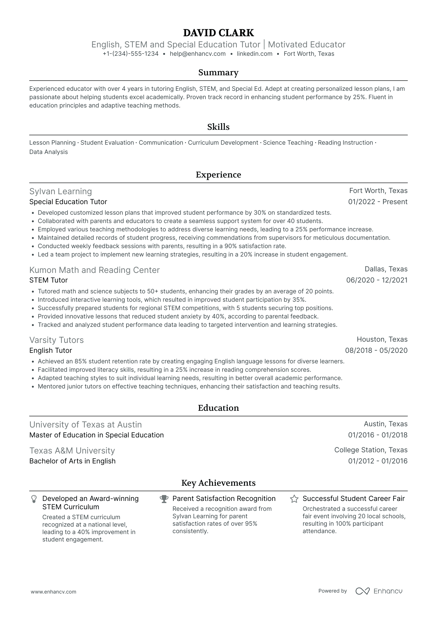 STEM Paraprofessional Resume Example