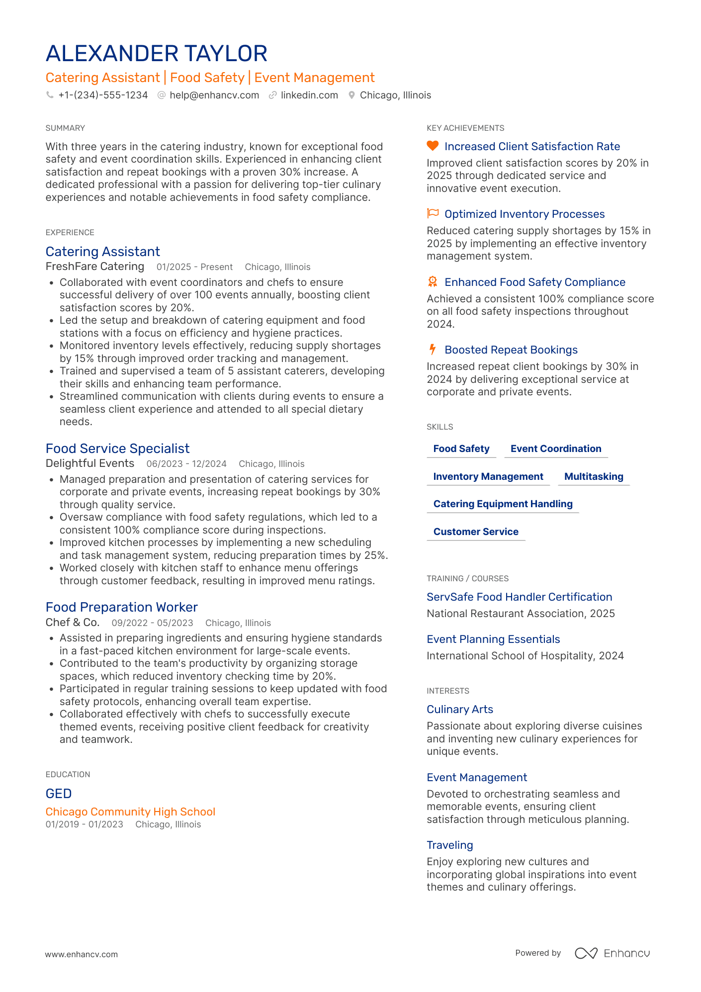 Catering Assistant Resume Example