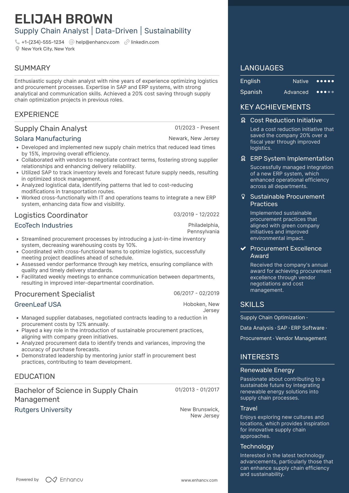 Supply Chain Analyst Resume Example