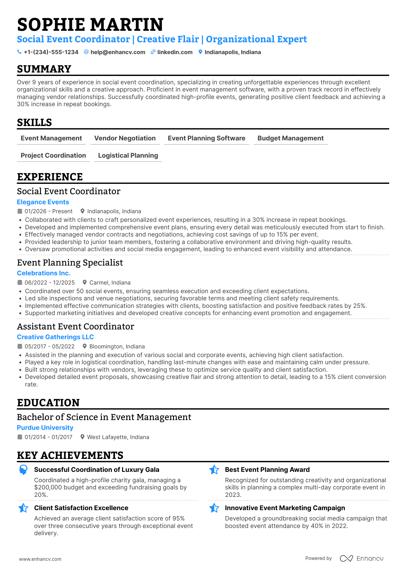 Social Event Coordinator Resume Example