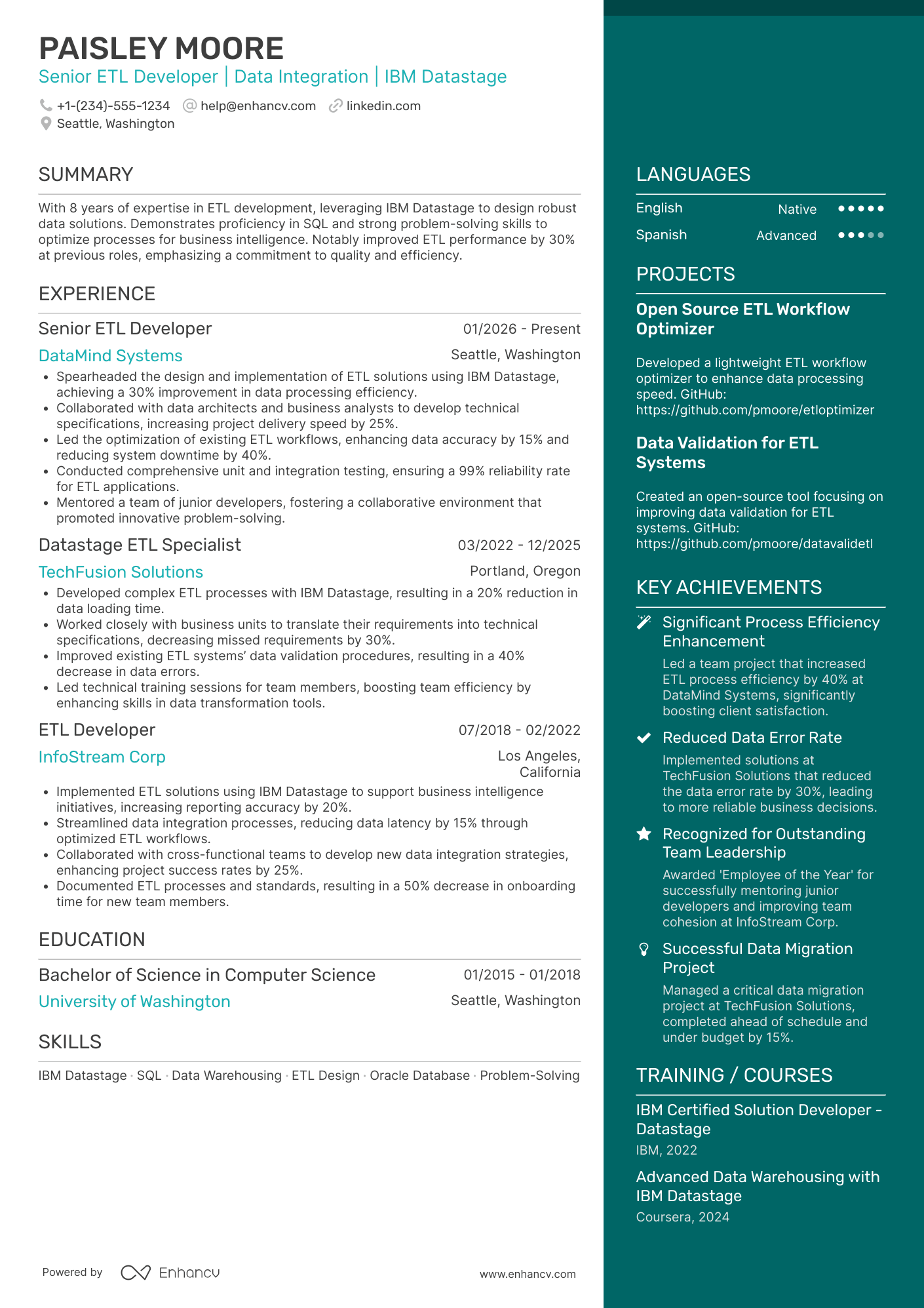 Datastage ETL Developer Resume Example