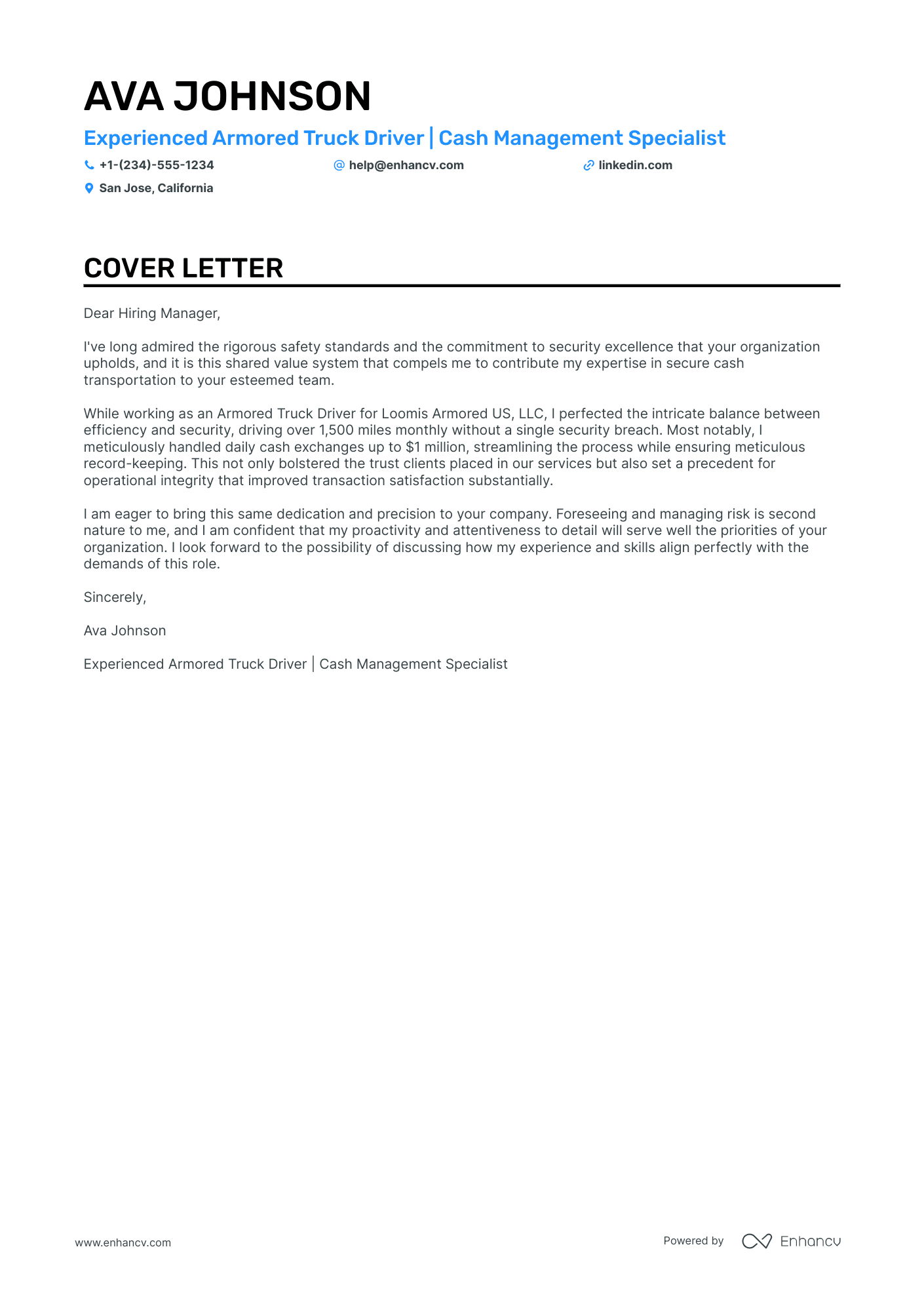 Armored Truck Driver Resume Example