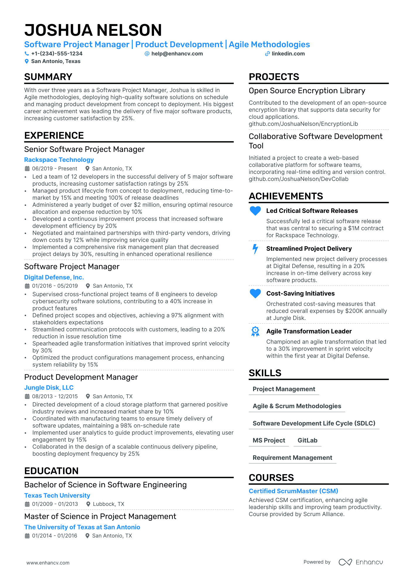 Software Project Manager Resume Example
