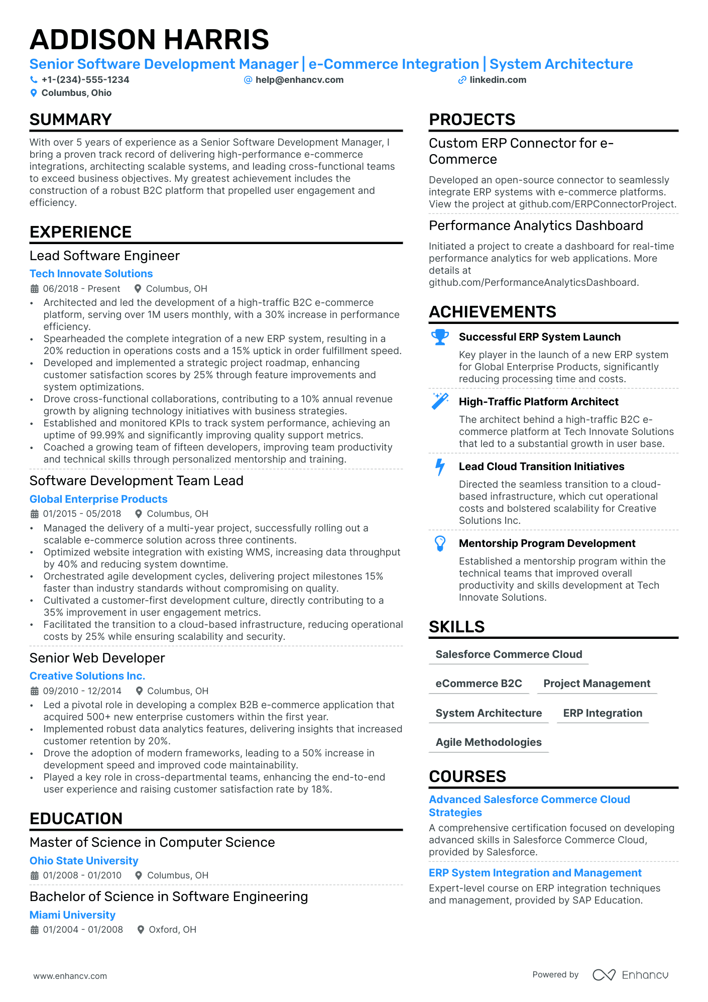 Software Development Manager Resume Example