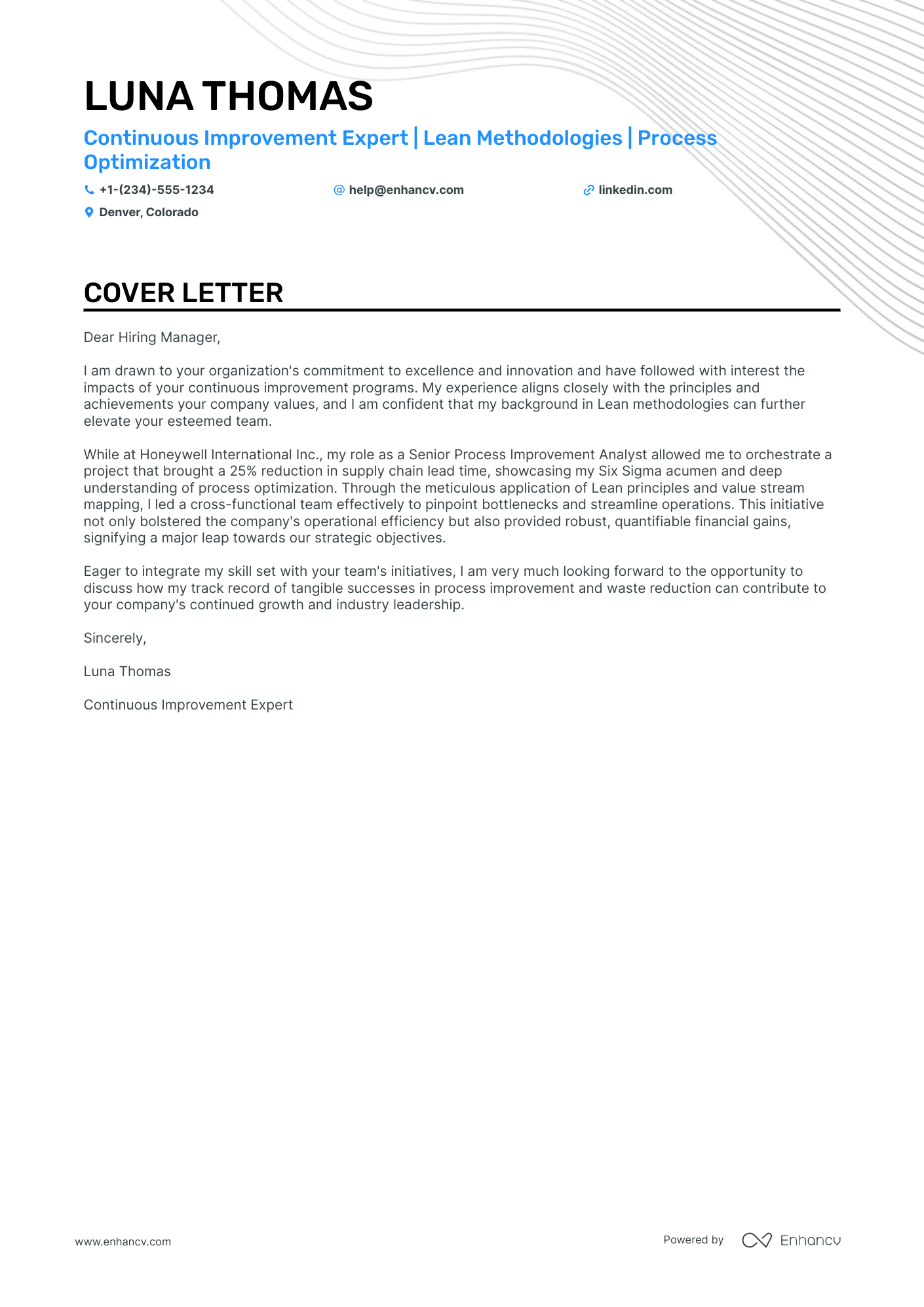 Continuous Improvement Manager Resume Example