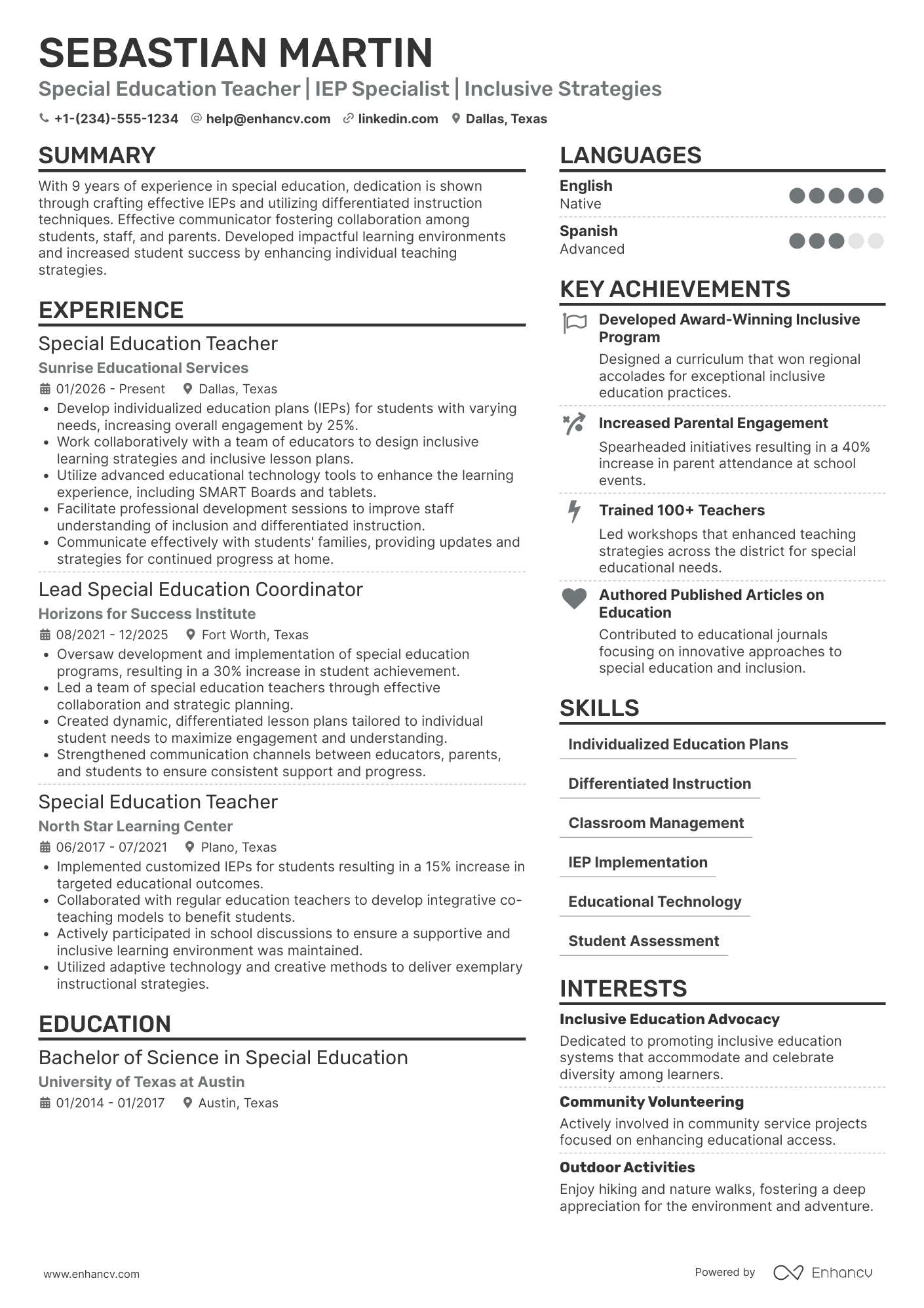 New Teacher with Special Education Expertise Resume Example