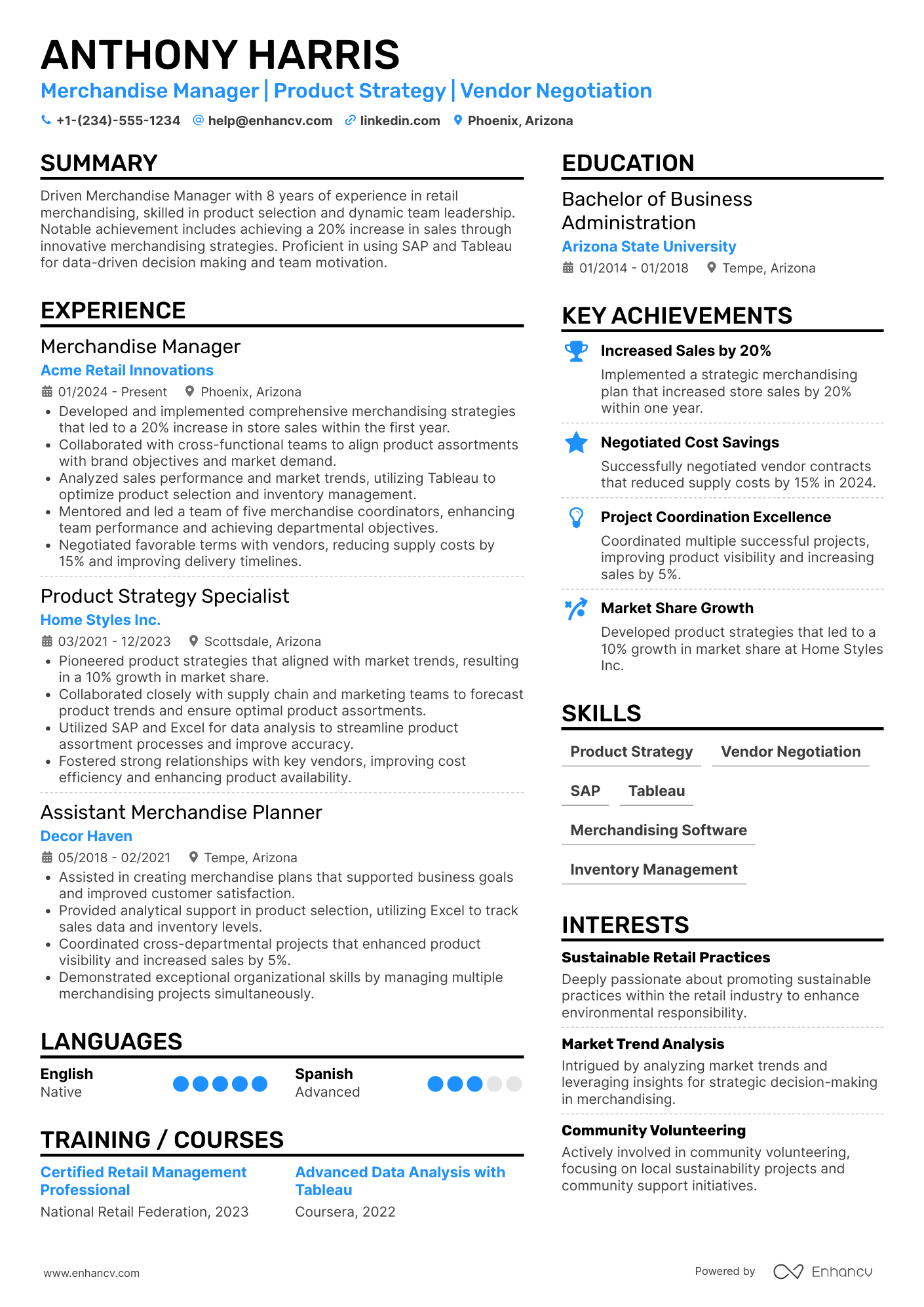 Merchandise Manager Resume Example