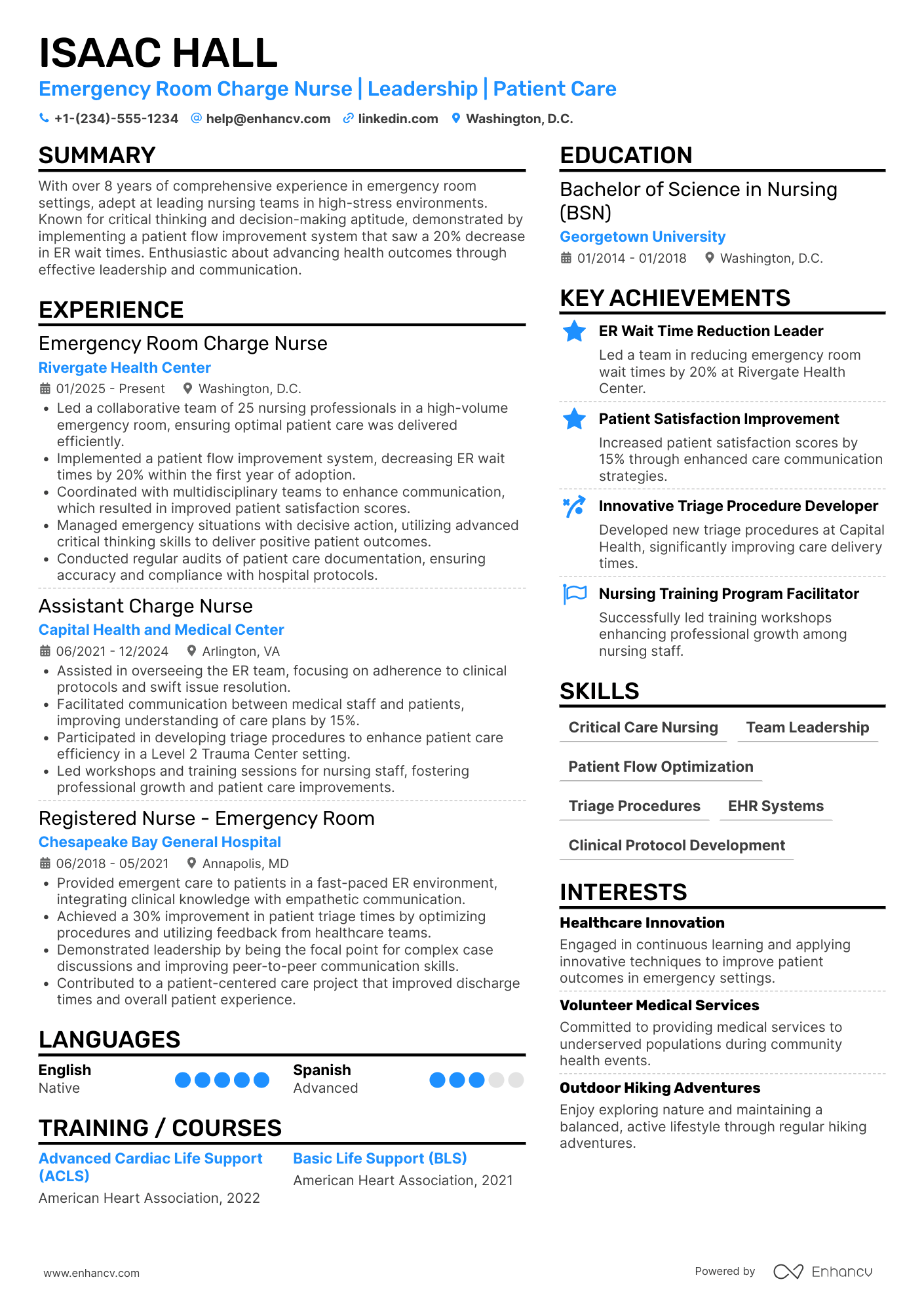 Emergency Room Charge Nurse Resume Example