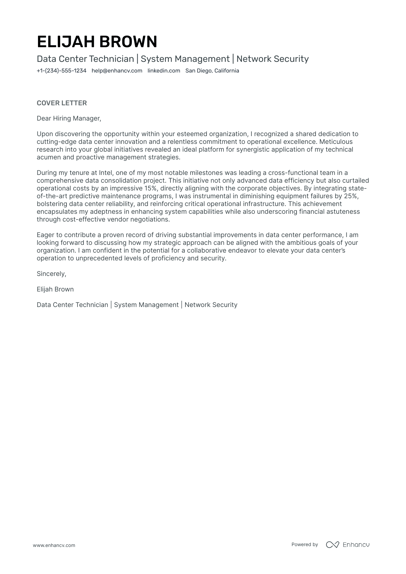 Data Center Technician Resume Example