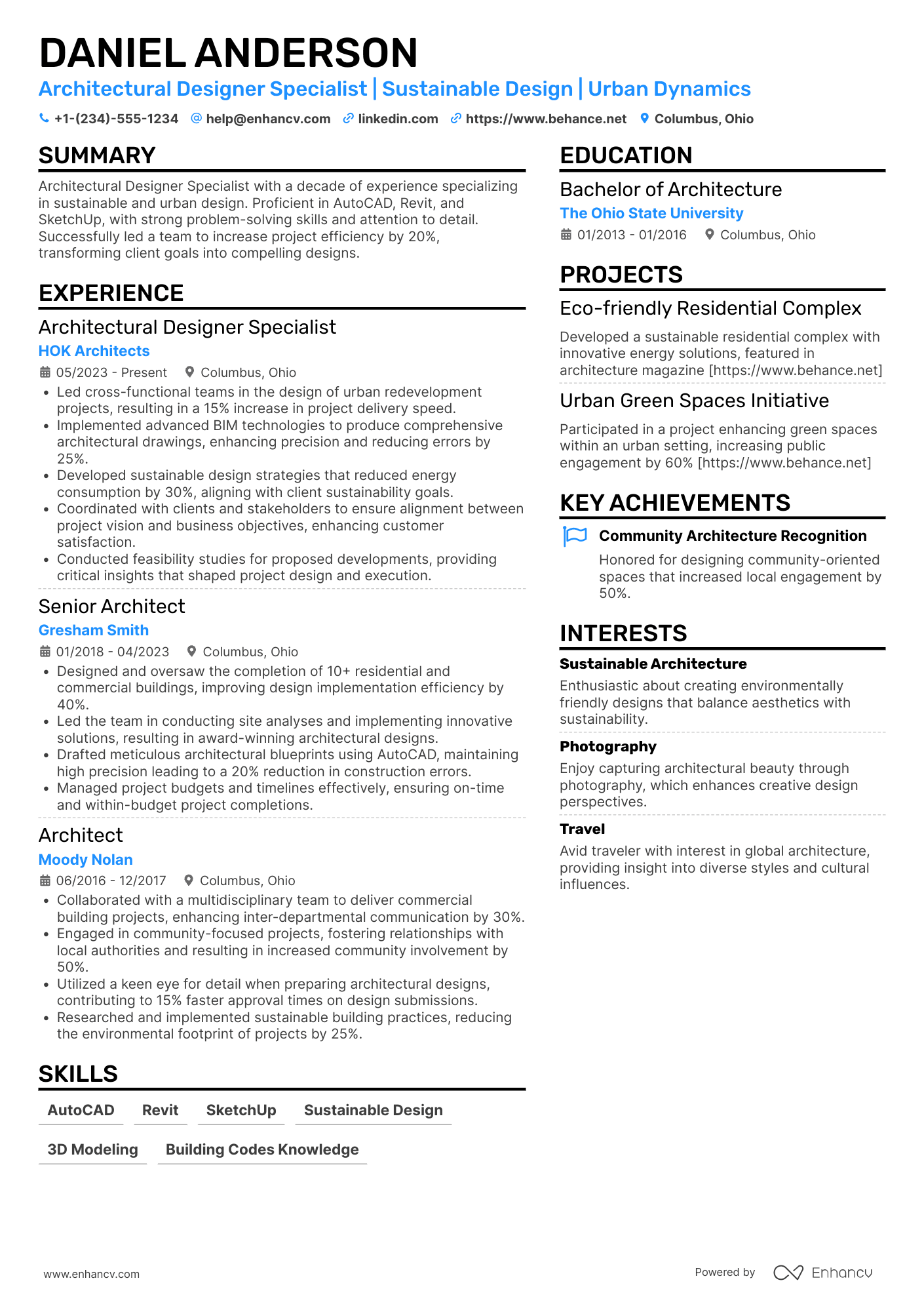 Architectural Designer Specialist Resume Example
