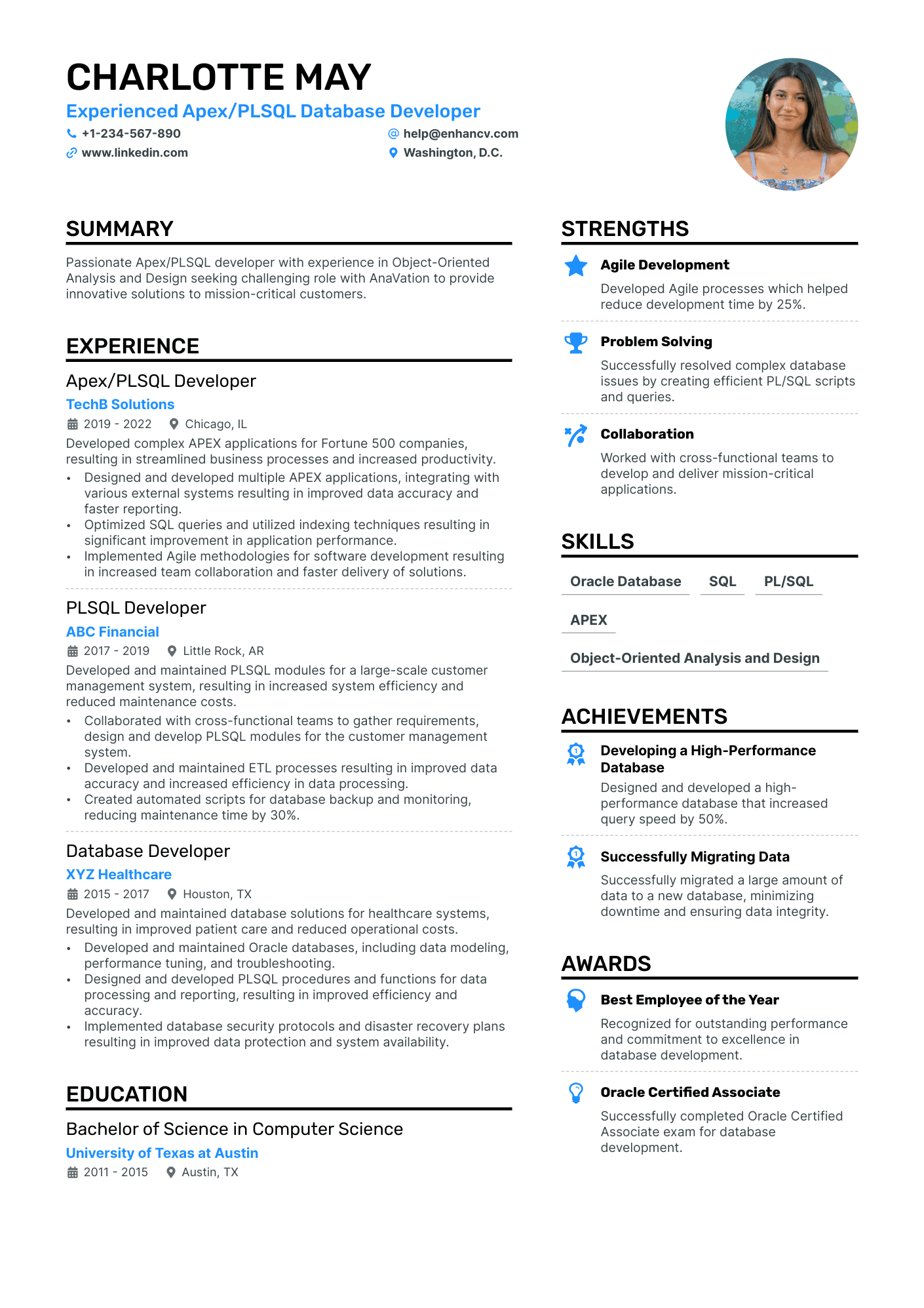 Database Developer Resume Example