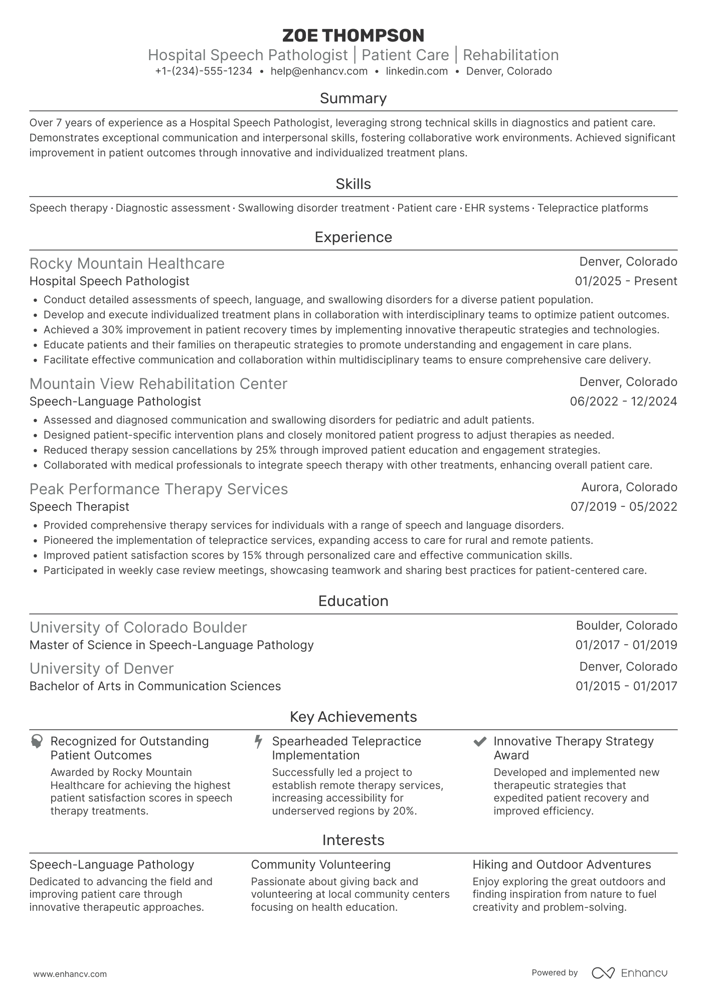 Hospital Speech Pathologist Resume Example