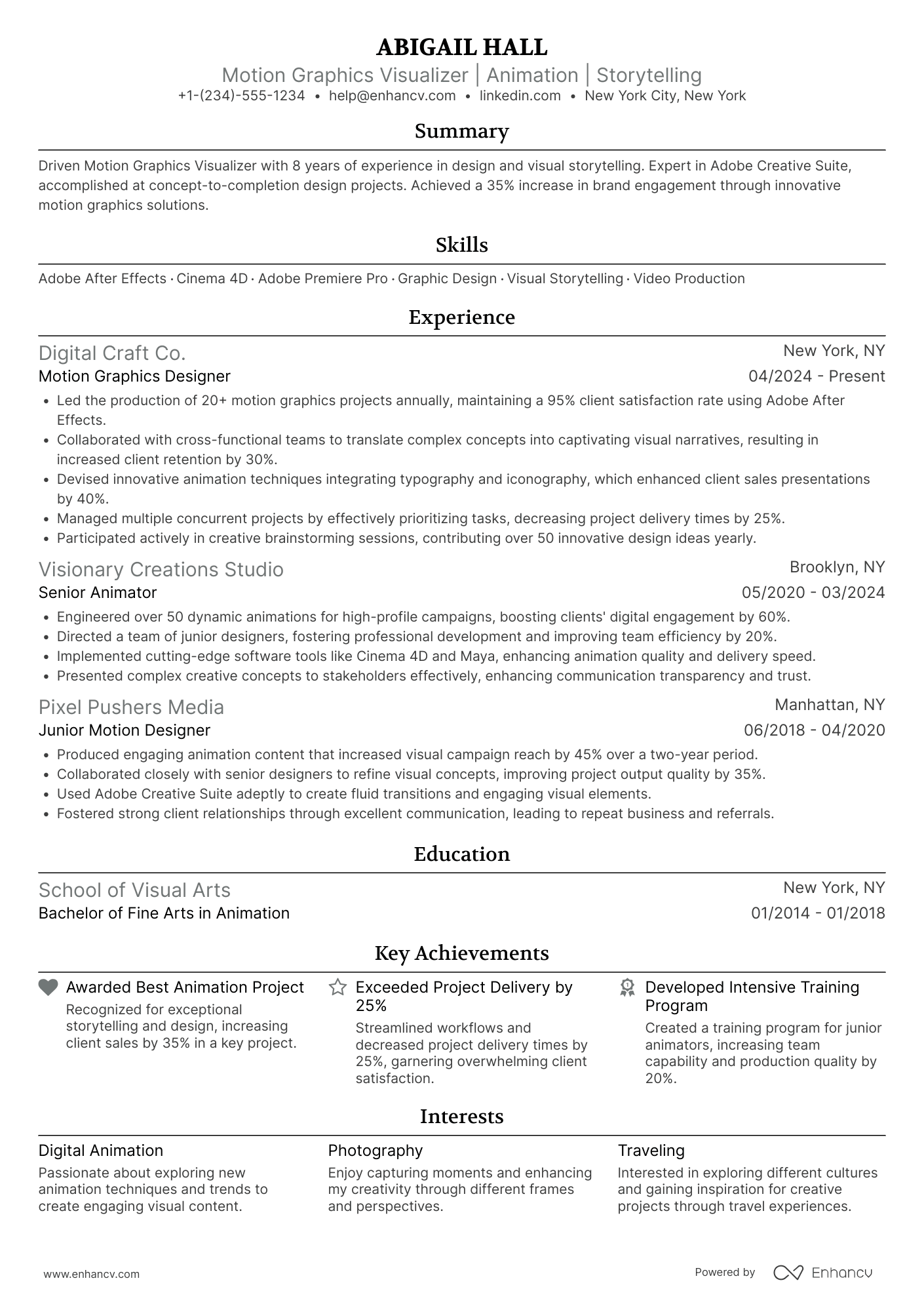 Motion Graphics Visualizer Resume Example