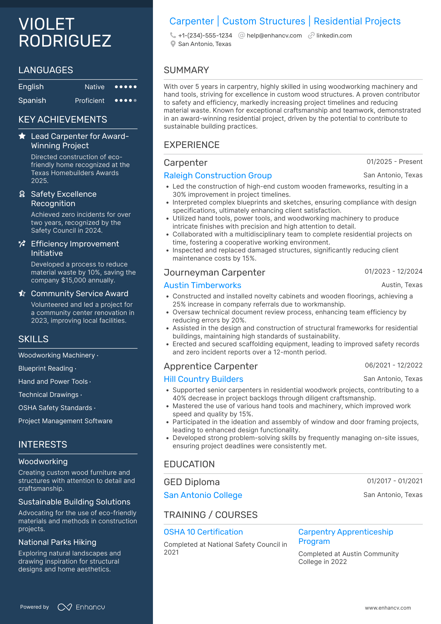 Carpenter Resume Example