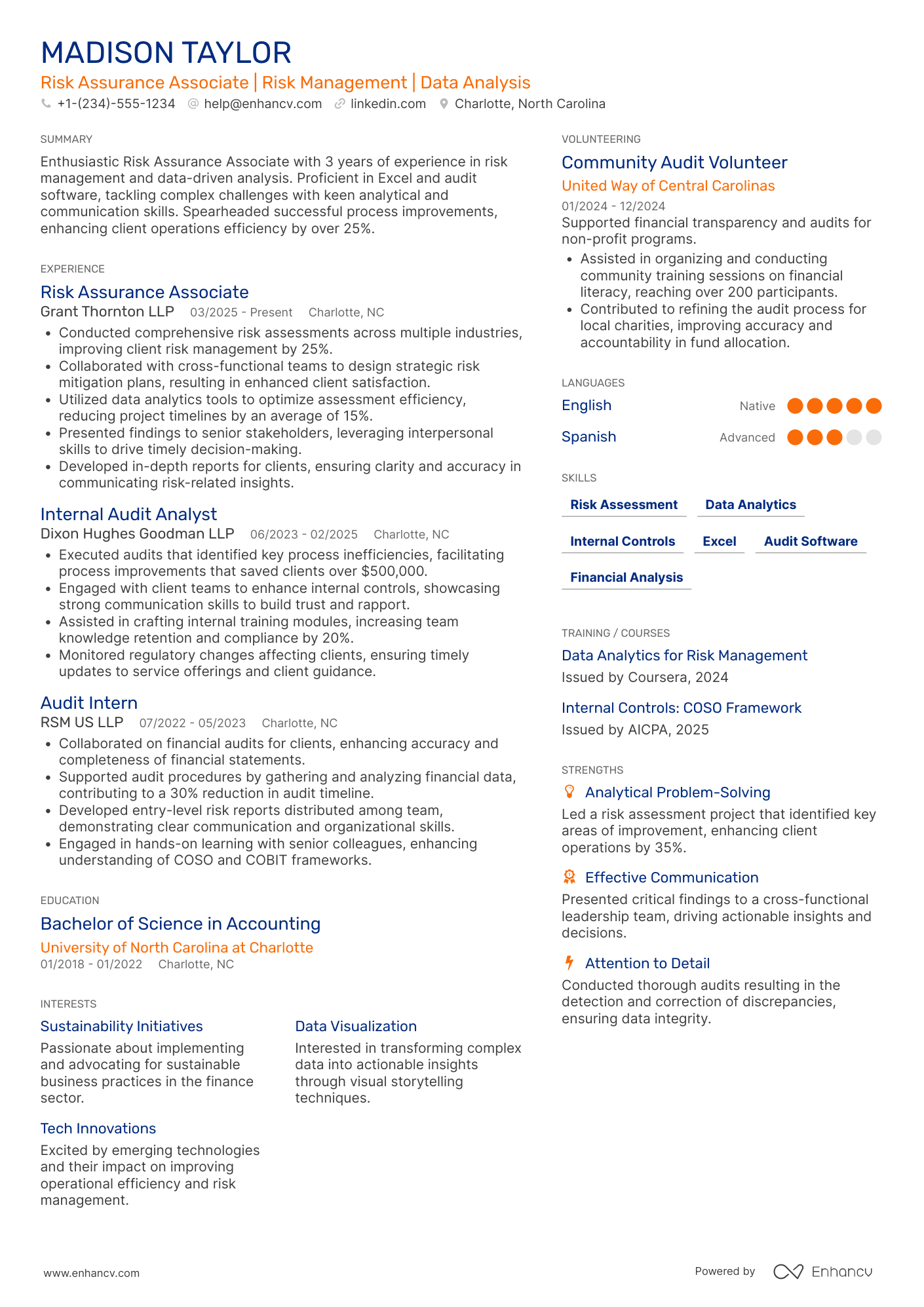 PwC Risk Assurance Associate Resume Example