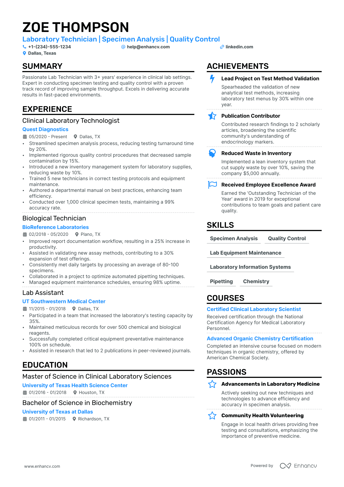 Lab Technician Resume Example