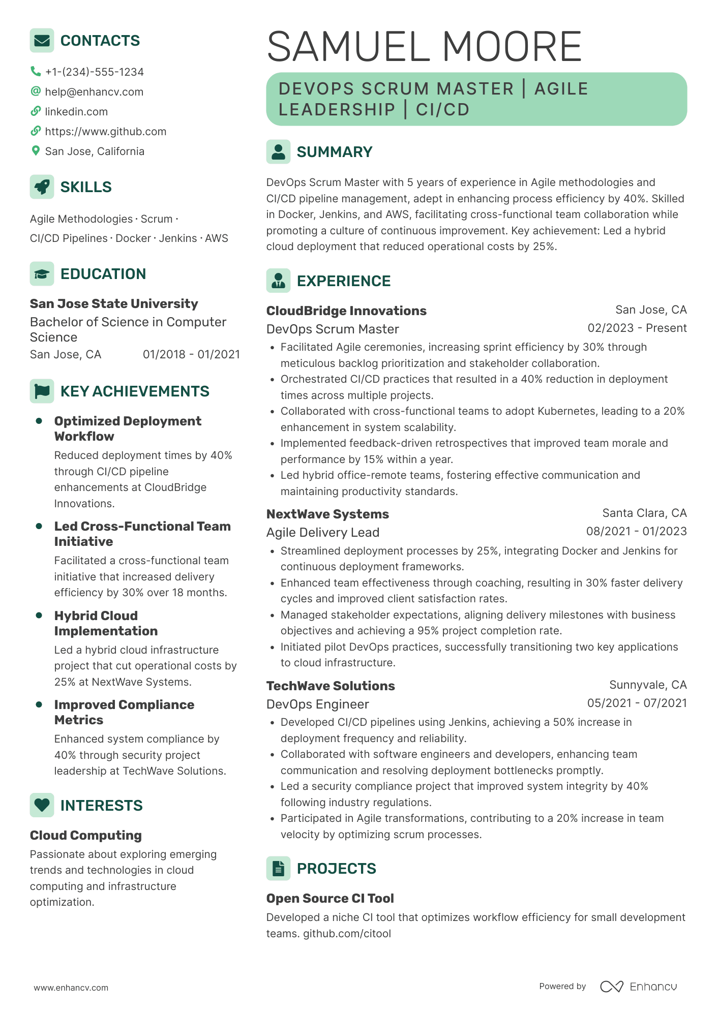 Devops Scrum Master Resume Example