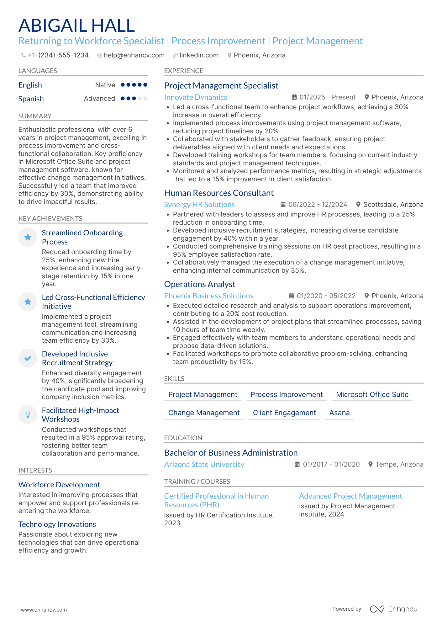 Returning To Workforce Resume Example