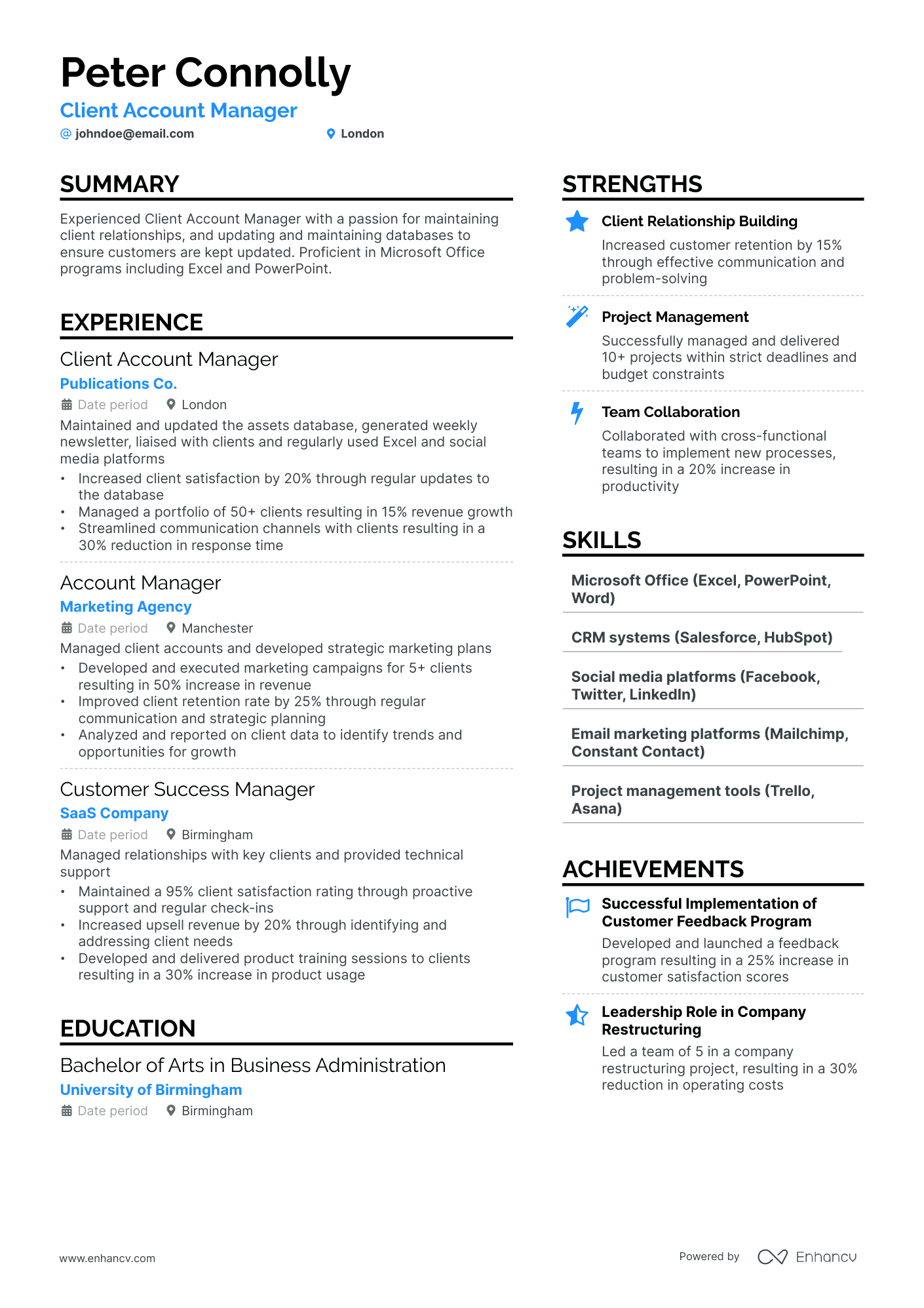 Client Account Manager Resume Example
