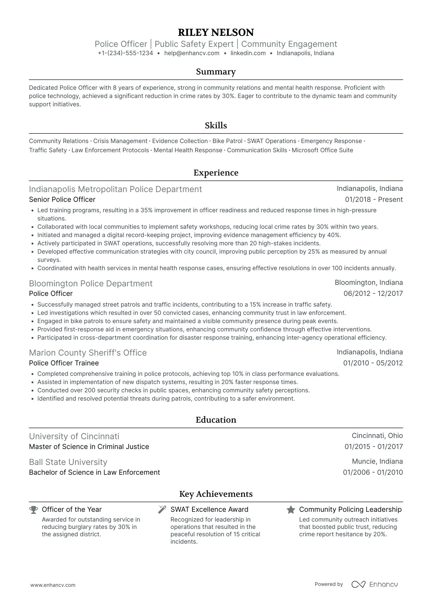 Traffic Enforcement Police Officer Resume Example