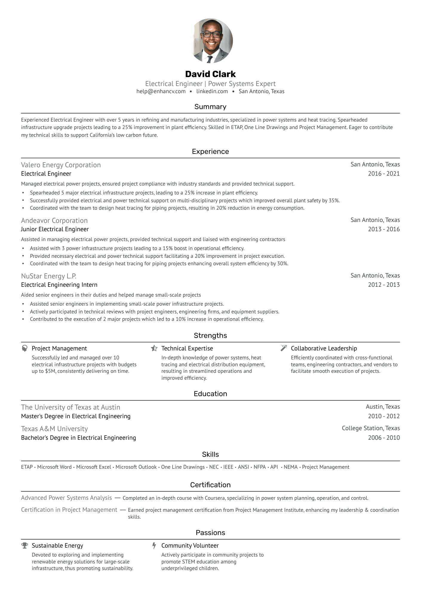 Power Electrical Engineer Resume Example