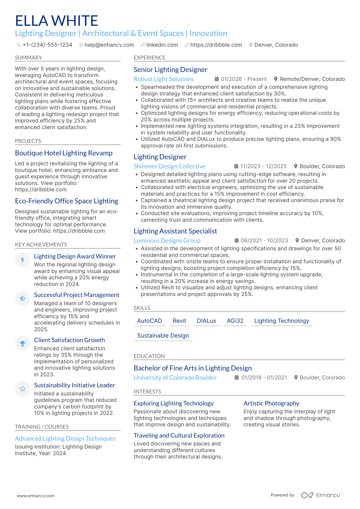 Lighting Designer Resume Example