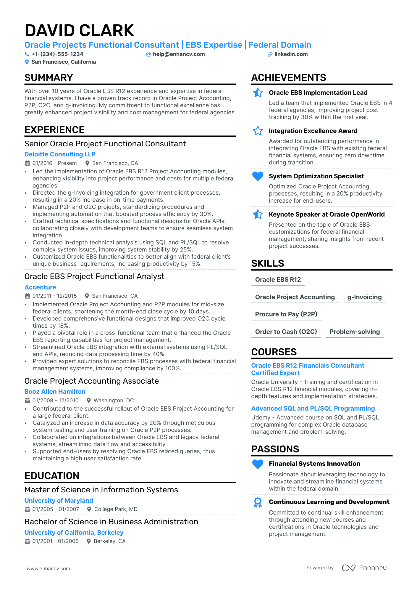 Oracle Project Accounting Resume Example