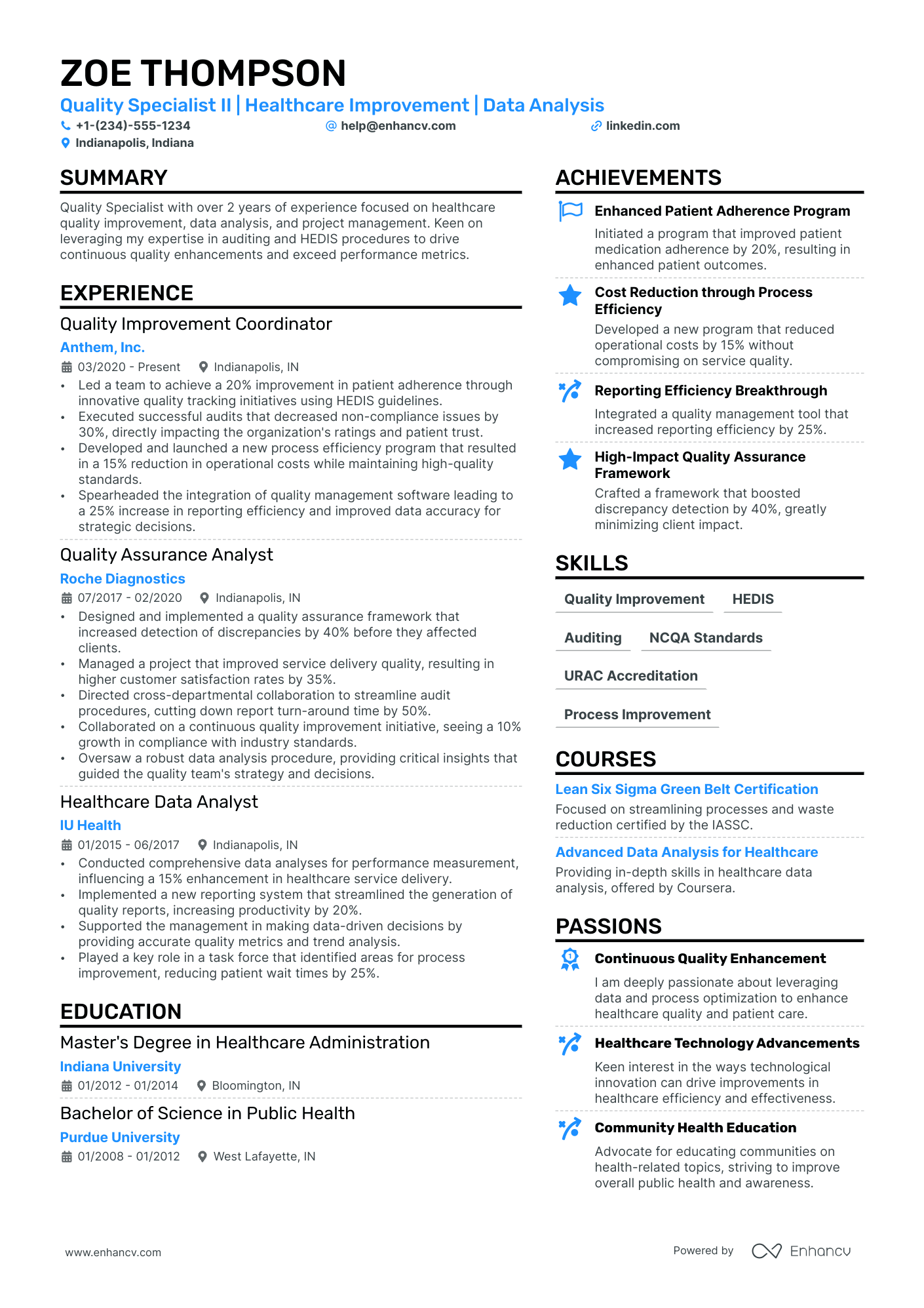 Quality Specialist Resume Example