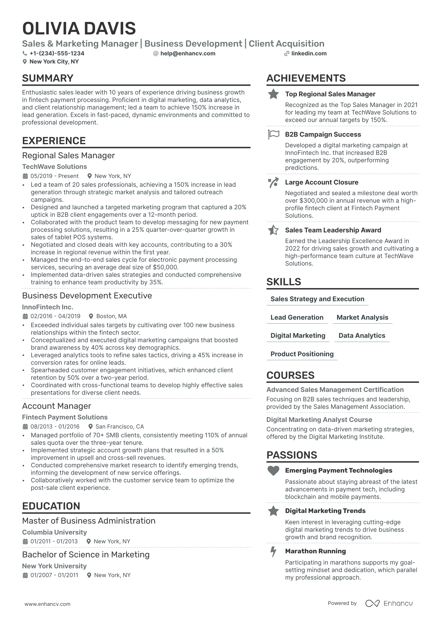 Sales Marketing Manager Resume Example
