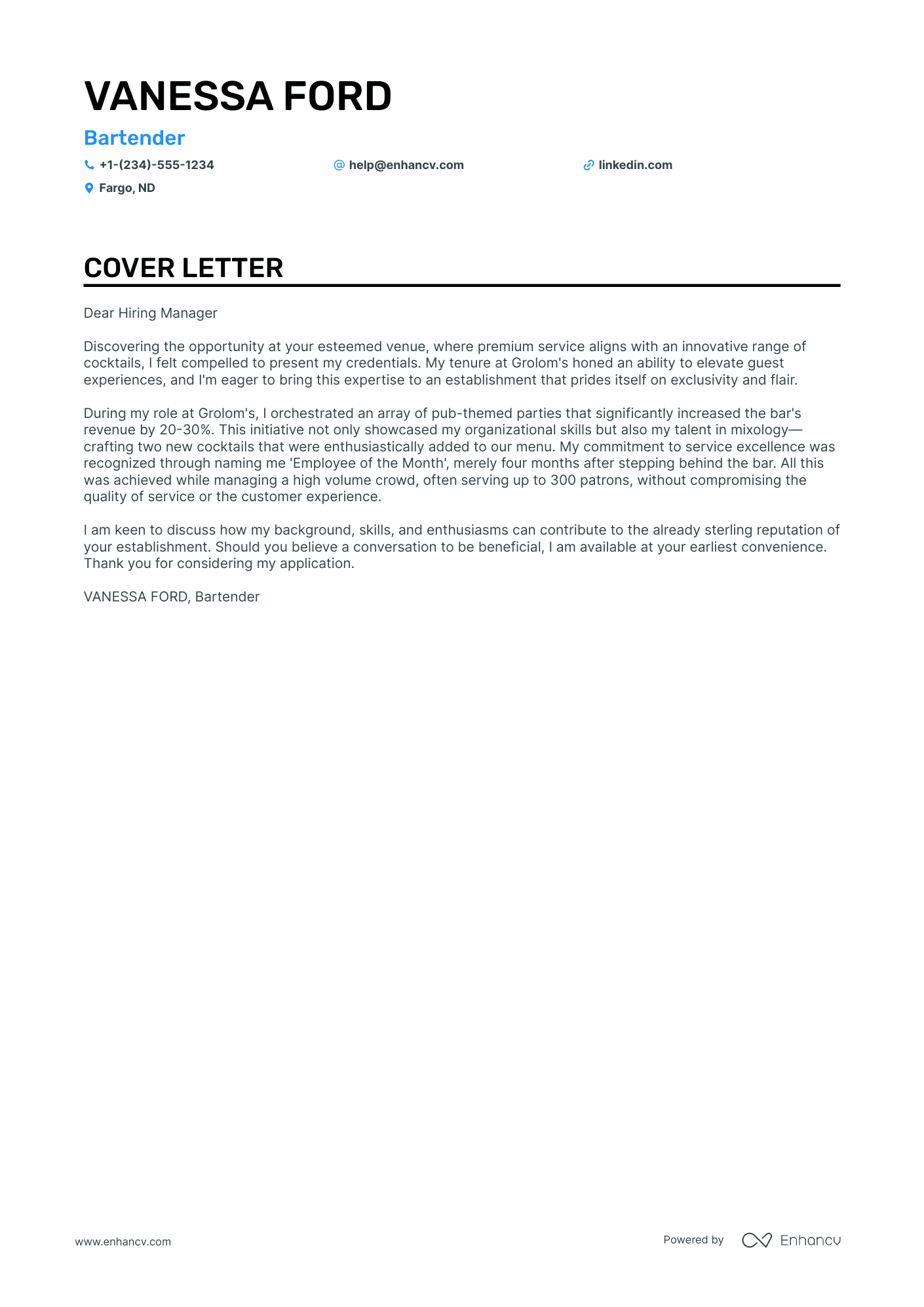 Theatre Concessions Lead Bartender Resume Example