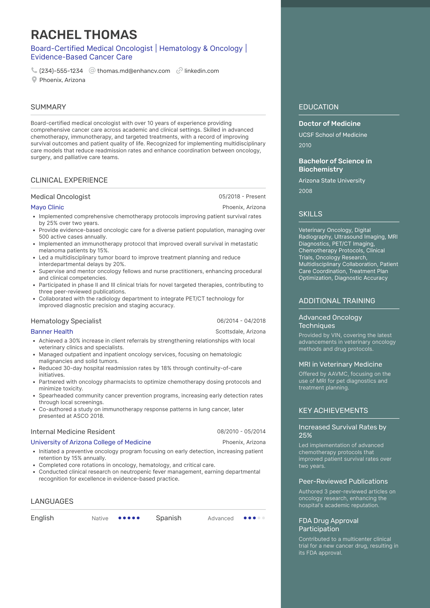 Oncologist Resume Example