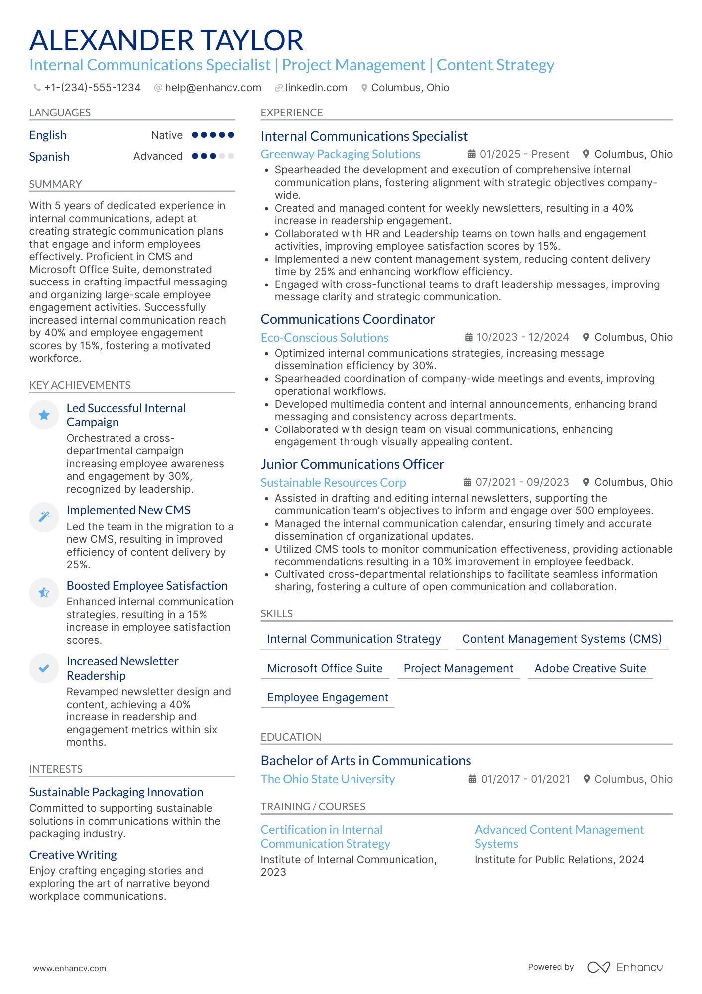 Internal Communications Coordinator Resume Example