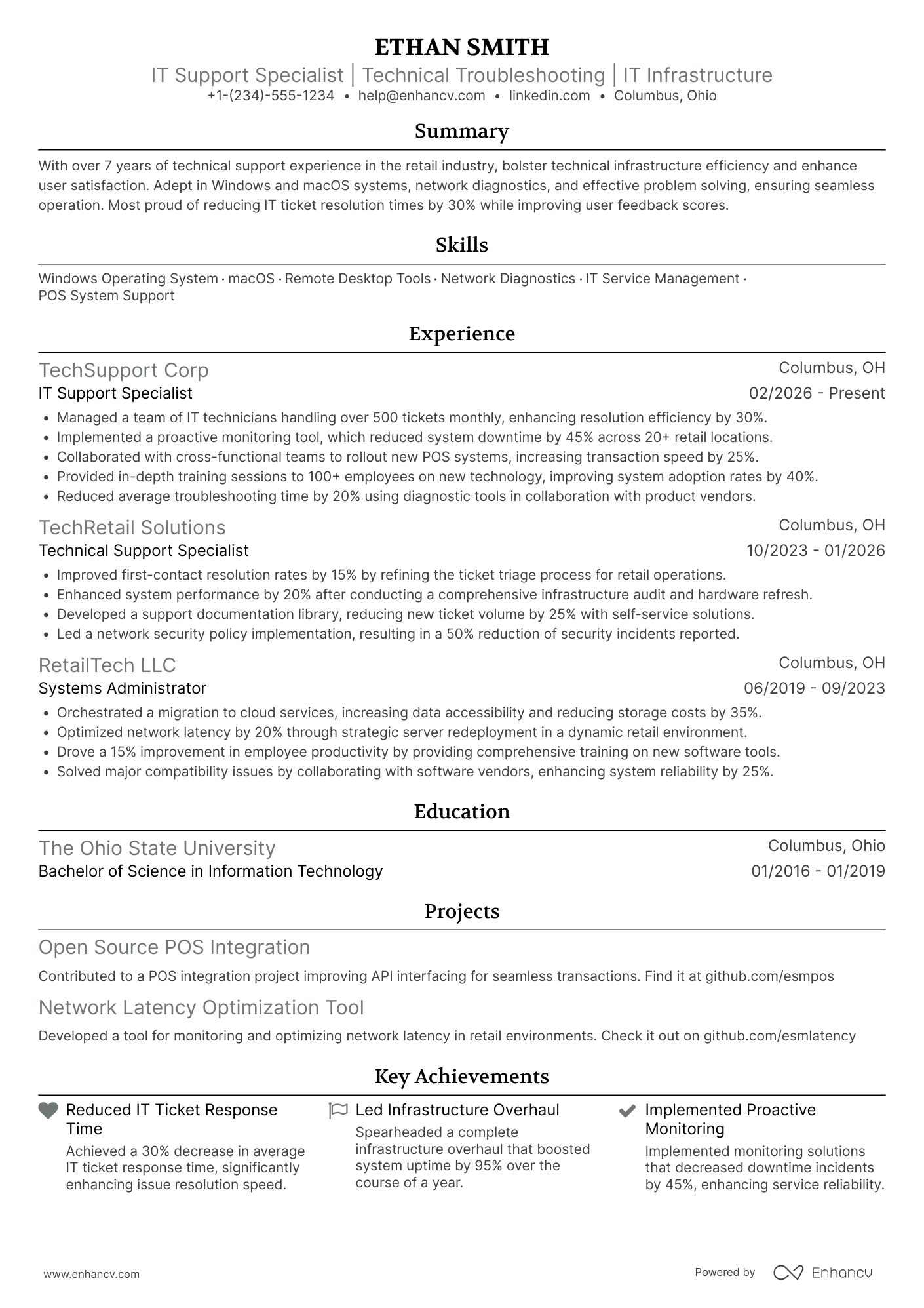 Starbucks IT Support Specialist Resume Example